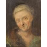 MALER 18. Jh., "Portrait einer älteren Frau mit weißem Tuch und Pelzkragen",unsigniert, Öl/Holz,