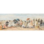 BOUDIN, Eugène, ATTRIBUIERT (1824-1898), "Gesellschaft am Strand von Trouville",mit Sonnenschirmen