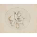 KÜNSTLER des 18. Jh., wohl Frankreich, "Zwei Putten mit Blumenkranz",im ovalen Bildausschnitt