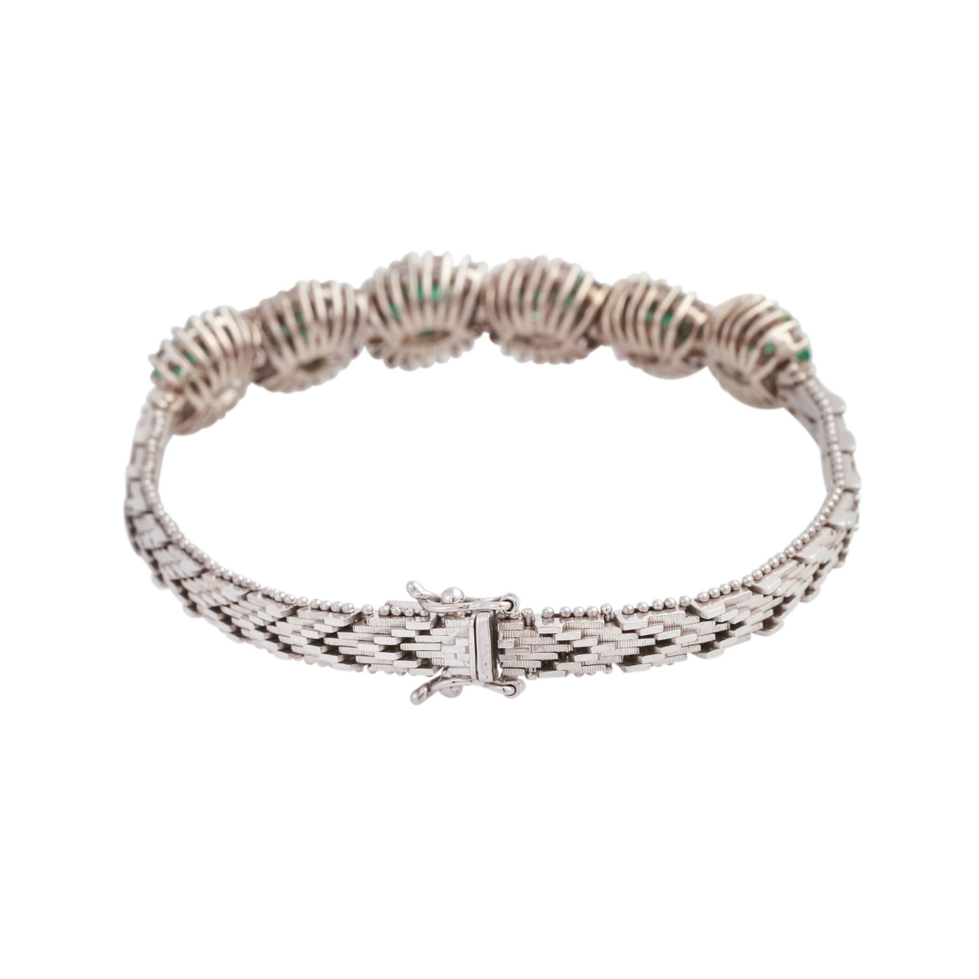 Armband mit 6 Smaragden und Diamantenim Brillant- u. Carree u. Prinzessschliff zus. ca. 2,5 ct - Bild 2 aus 4