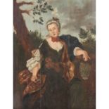 MALER/IN 18./19. Jh., "Portrait einer galanten Dame mit Weintraube",vor Landschaft, unsigniert, Öl/