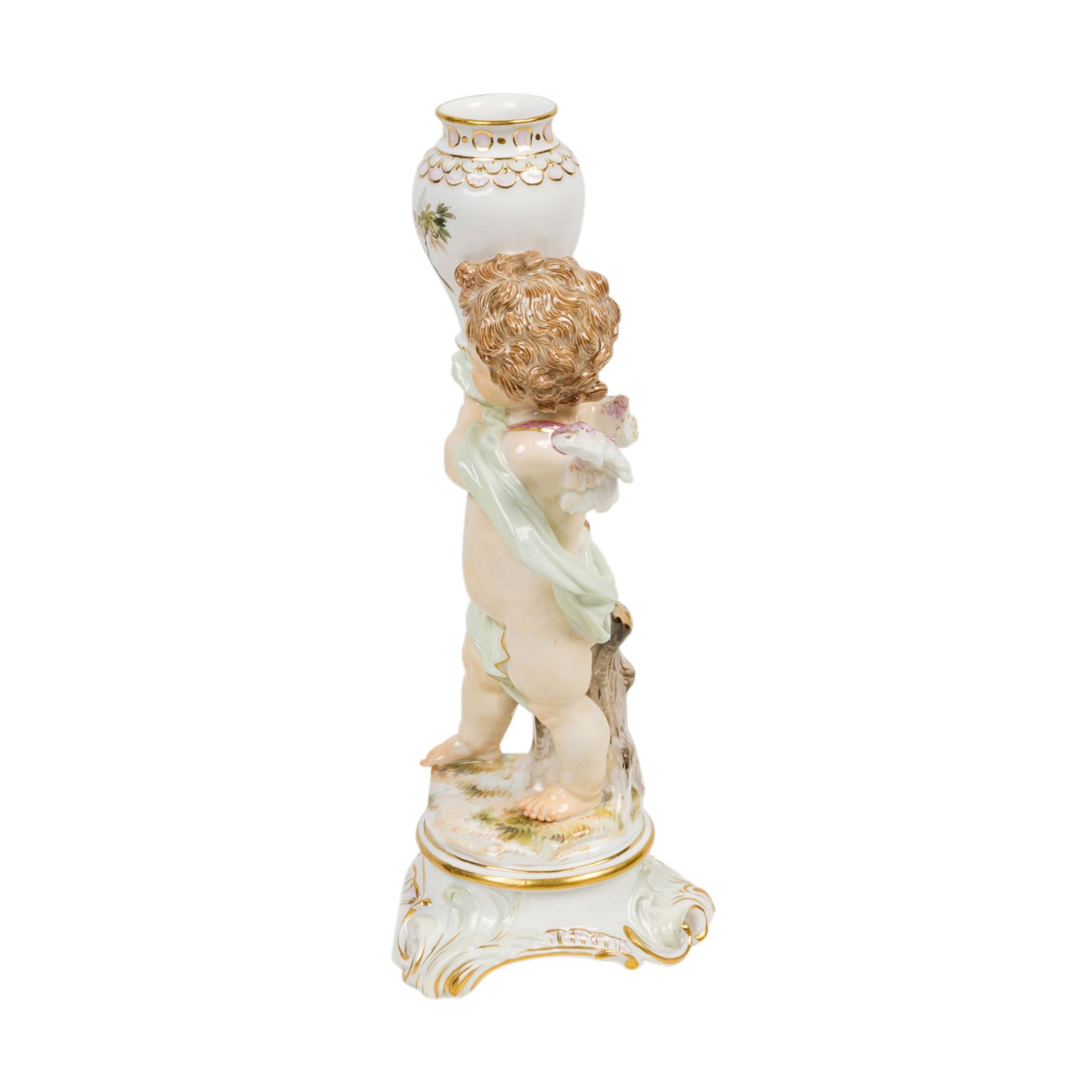 MEISSEN Amorette, eine Vase tragend, 1860-1924.Amorette auf rocailliertem Landschaftssockel, an - Image 2 of 8