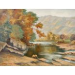 HIRSCHING, AUGUST (1889-1962), "Kochertal im Spätherbst",u.li. signiert, HxB: ca. 60x80 cm (71x91 cm