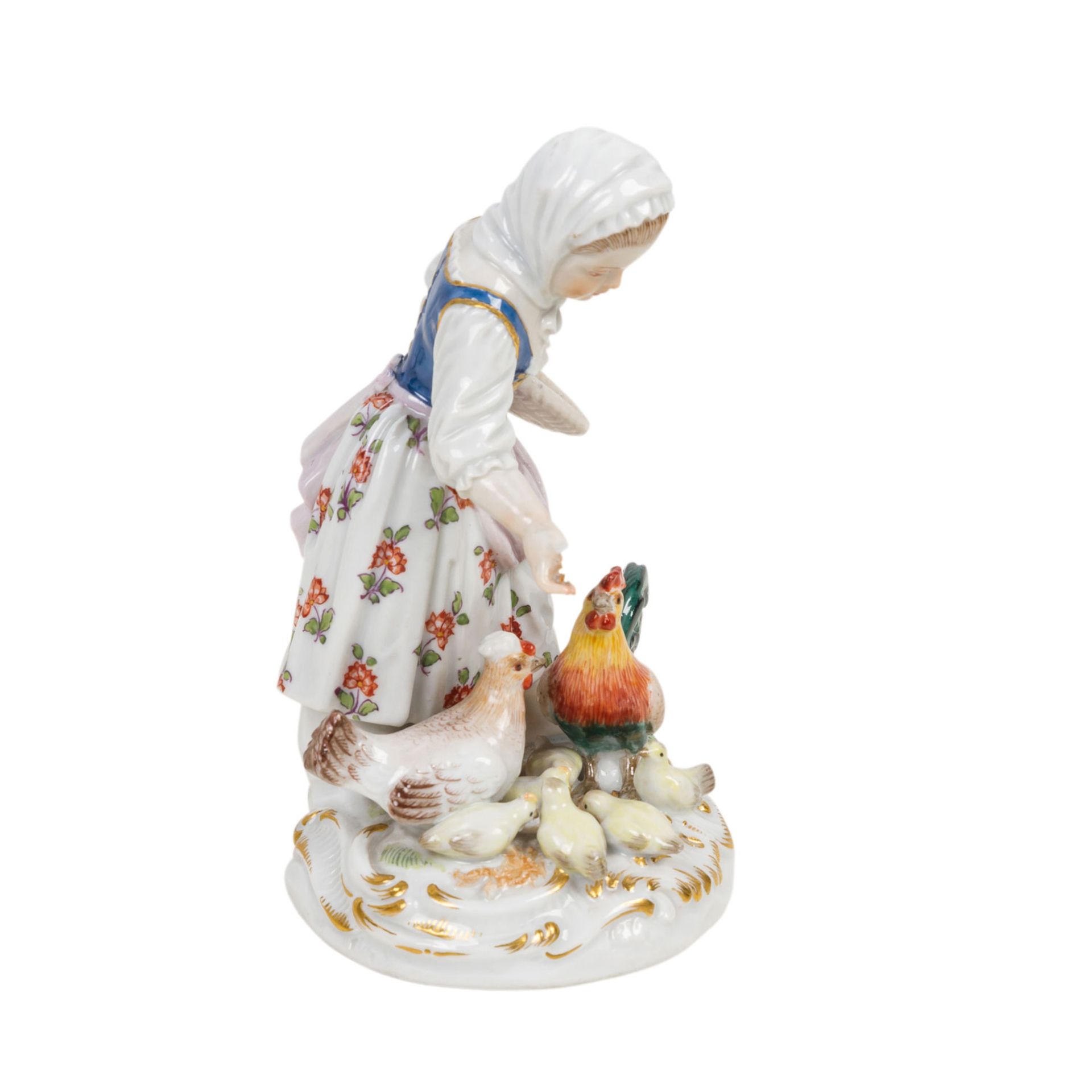 MEISSEN "Hühner fütterndes Mädchen", 1. H. 20. Jh.Entwurf von Johann Joachim Kaendler, Mädchen mit - Bild 4 aus 6