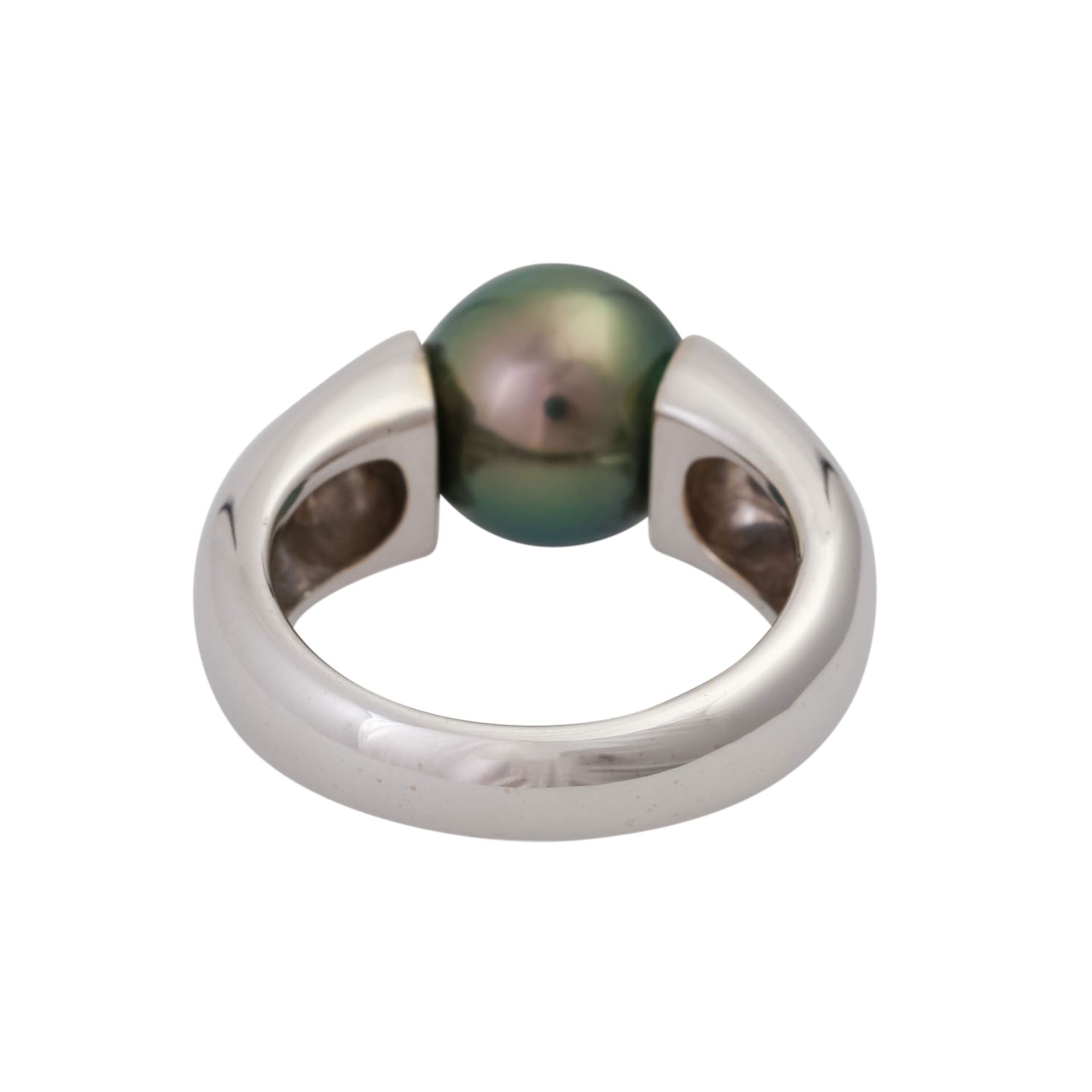 Ring mit Tahiti Zuchtperle, ca. 11 mm, grau-grünmit rosa Oberton, schöner Lüster, WG 14K, RW 57, - Image 4 of 4