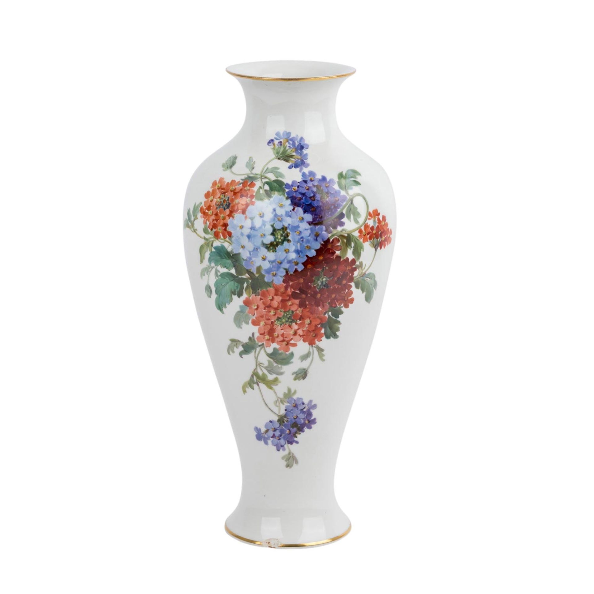 MEISSEN große Vase, 20. Jh.Balusterförmiger Korpus, Weißporzellan mit Blumen- und Insektenmalerei,