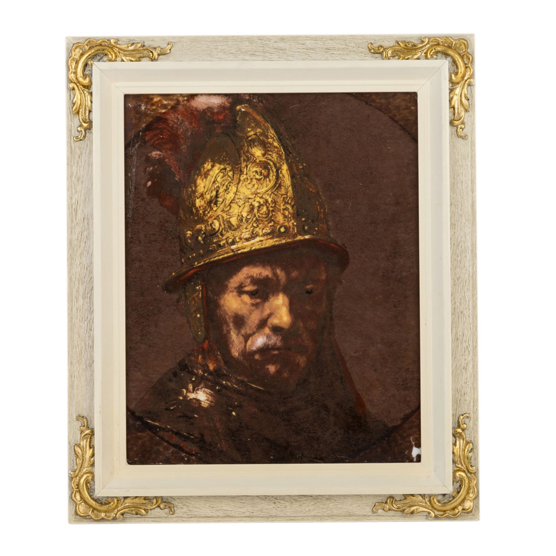 ROSENTHAL(?) Porzellanbildplatte "Der Mann mit dem Goldhelm", Mitte 20.Jh.,nach Rembrandt. - Bild 2 aus 3