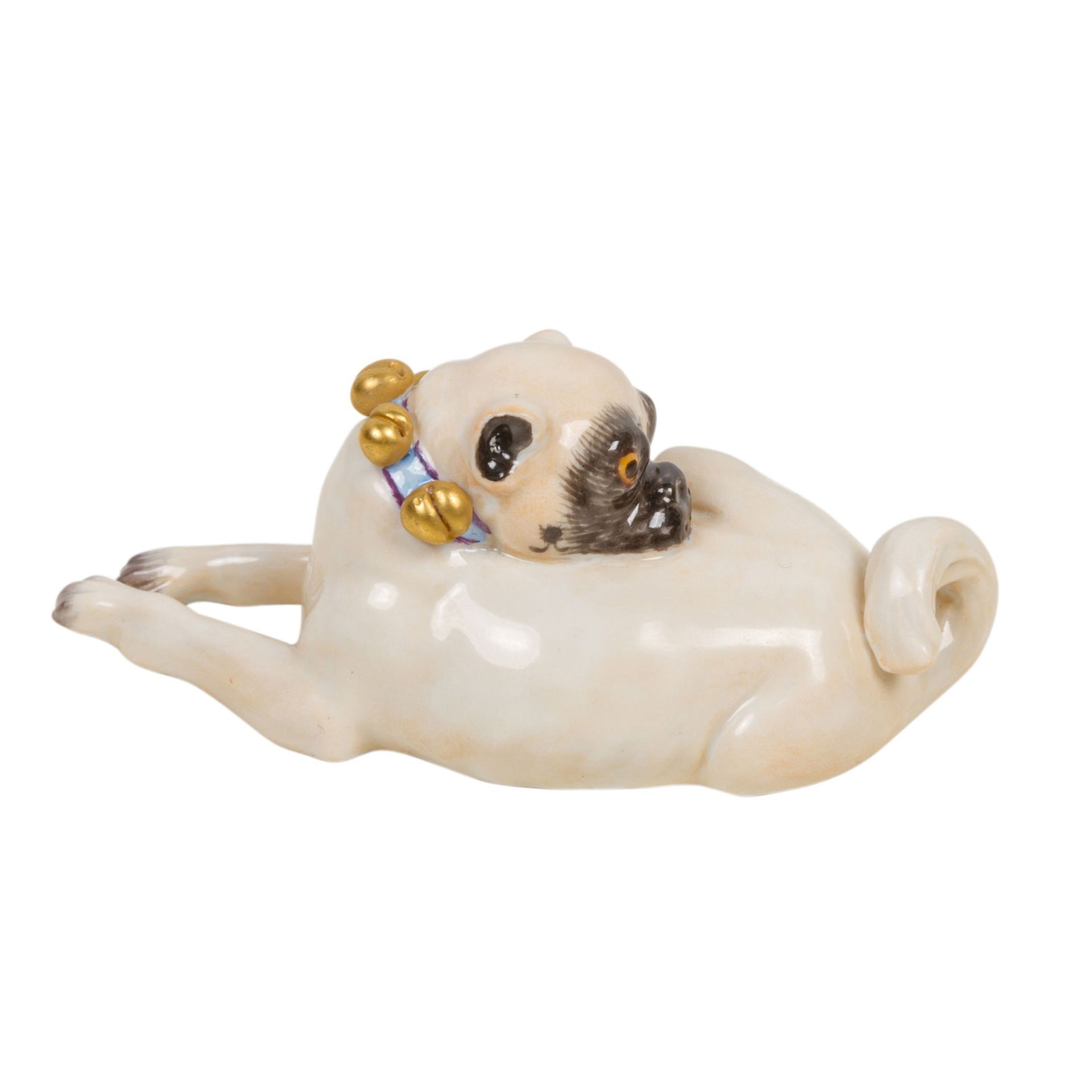 MEISSEN Miniatur-Mops mit Schellen, 20. Jh.Entwurf von J.J. Kaendler und Miarbeiter 1752, - Bild 3 aus 5