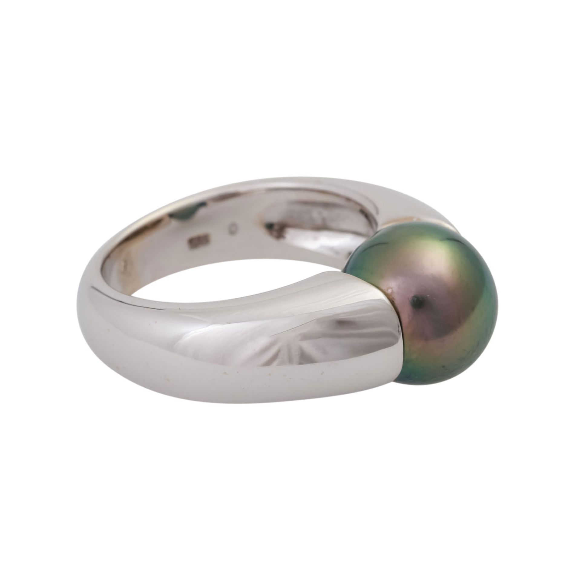 Ring mit Tahiti Zuchtperle, ca. 11 mm, grau-grünmit rosa Oberton, schöner Lüster, WG 14K, RW 57, - Image 2 of 4