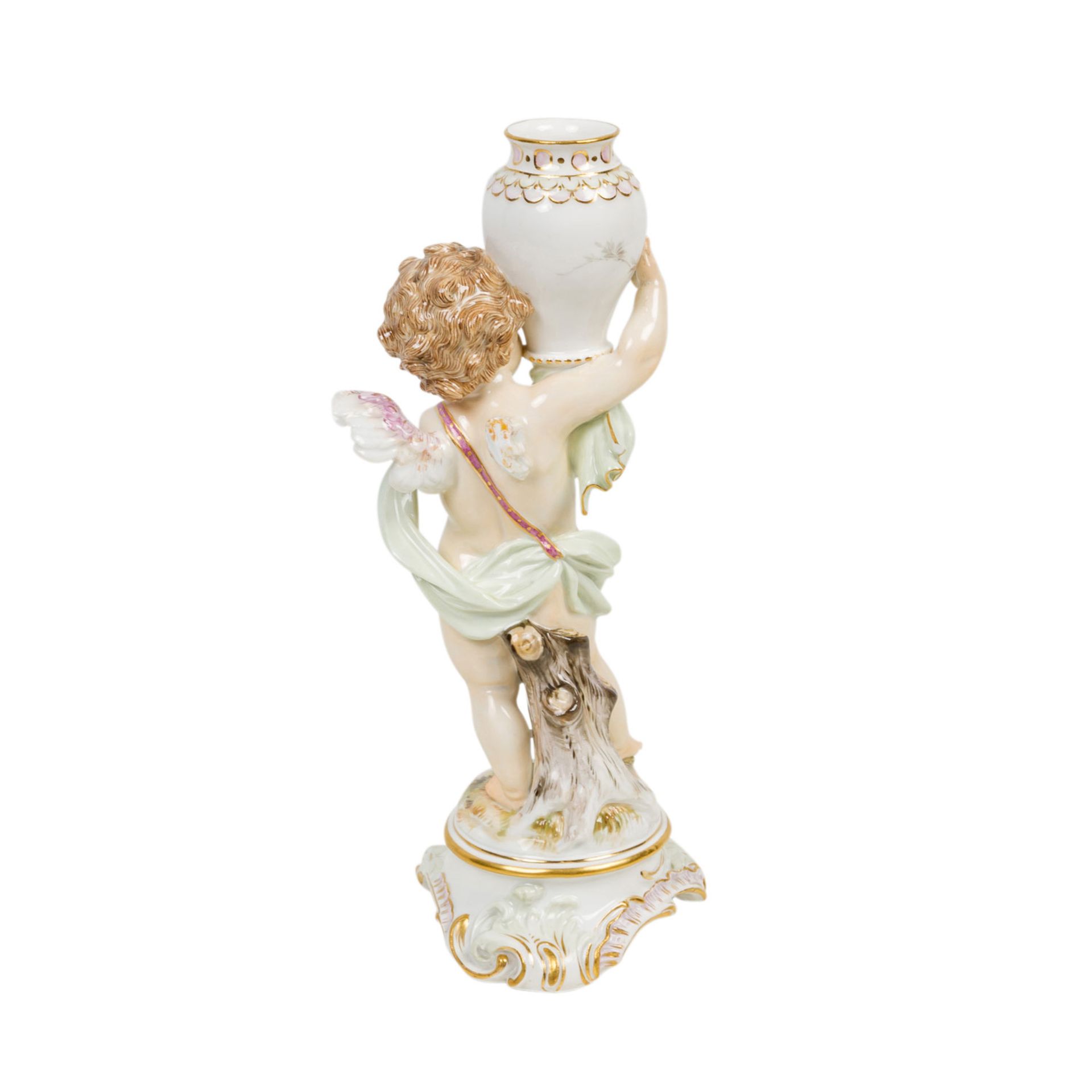 MEISSEN Amorette, eine Vase tragend, 1860-1924.Amorette auf rocailliertem Landschaftssockel, an - Image 3 of 8