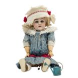 Porzellankopfpuppe, 1. H. 20. Jh.gemarkt "Made in Germany G Dep. II 156", blaue Schlafaugen,