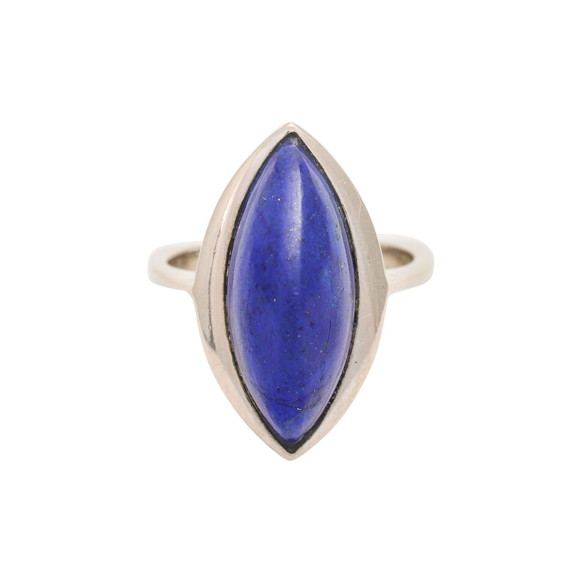 Ring mit Lapislazuli-Navetteca. 2x0,9 cm, WG 14K. RW ca.: 53. 20./21. Jh. Leichte Tragespuren,