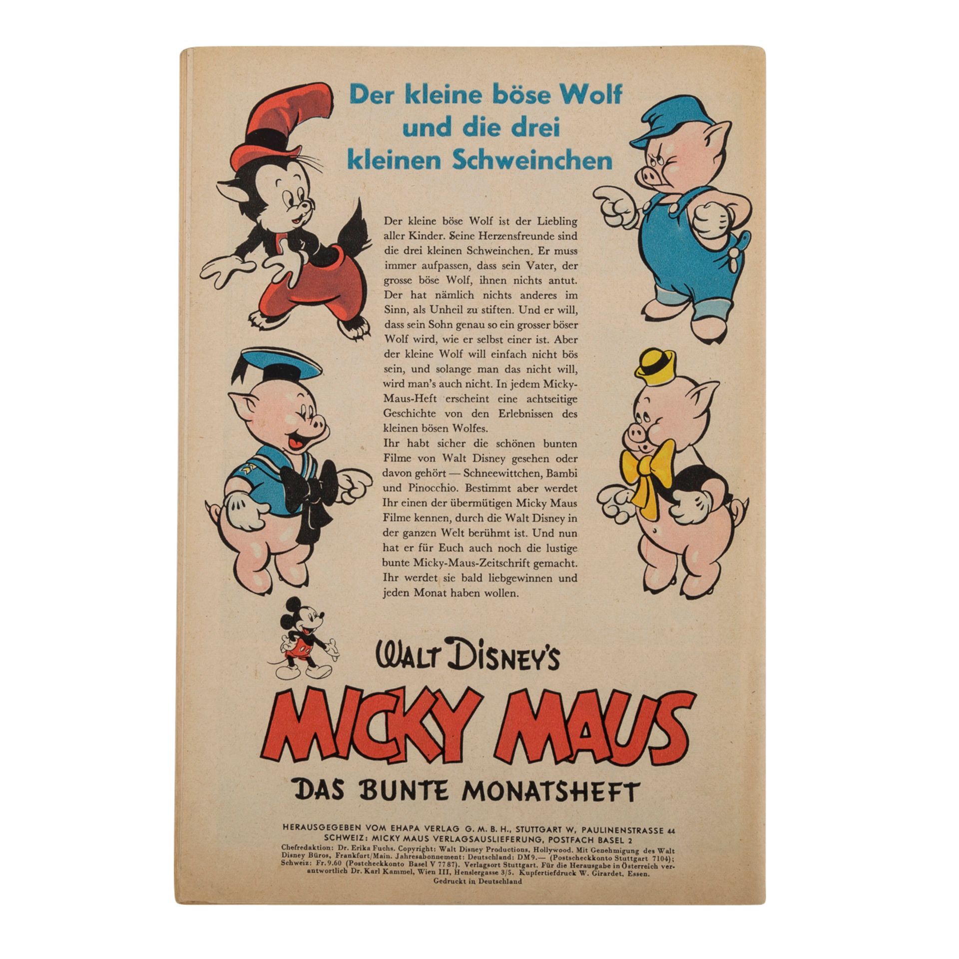 MICKY MAUS Heft Nr. 2, Oktober 1951.Ehapa Verlag, min. Gebrauchsspuren, kl. Riss am linken Eck des - Bild 2 aus 2