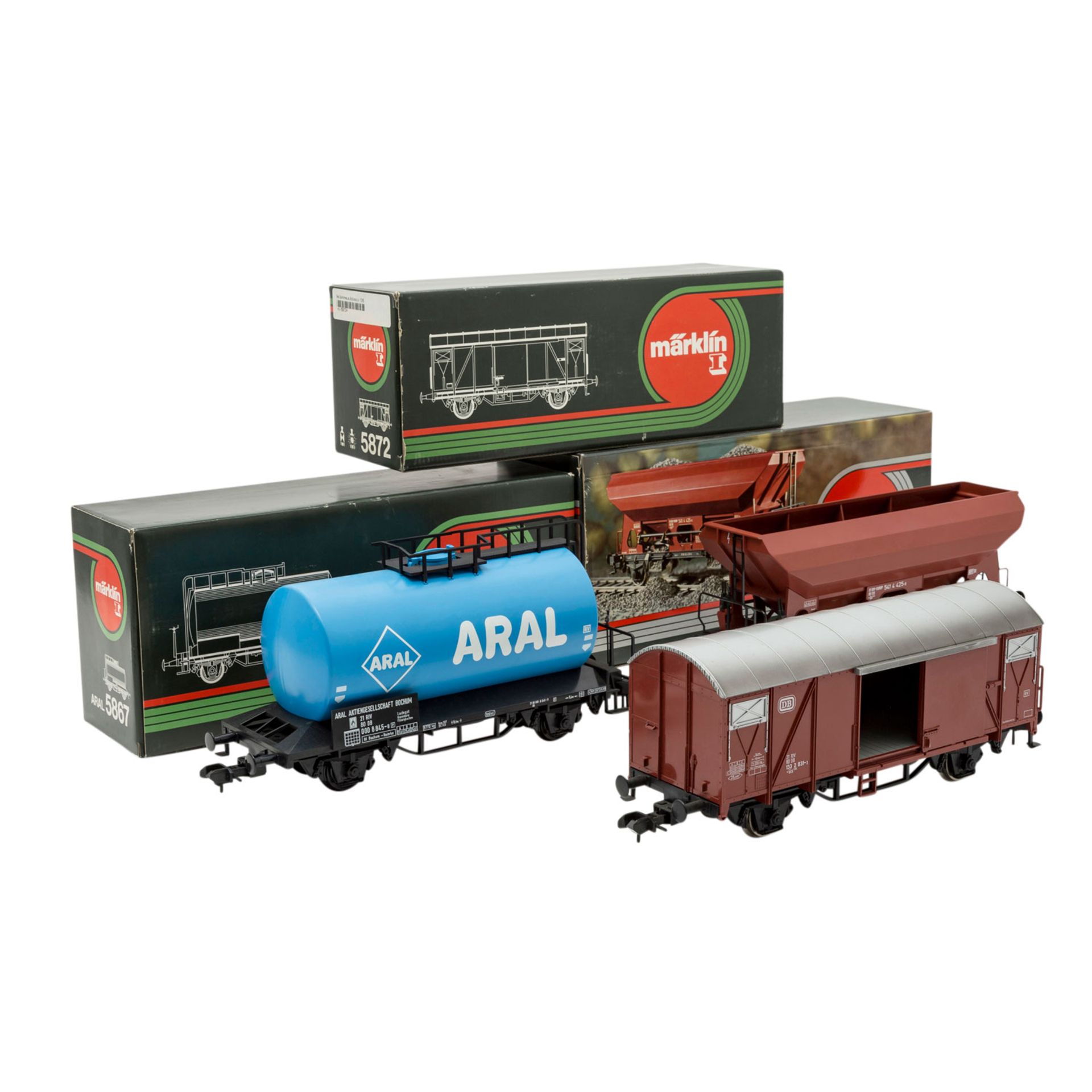 MÄRKLIN 3tlg Konvolut Güterwagen, Spur 1.bestehend aus Schotterwagen 5873, gedeckter Güterwagen 5872