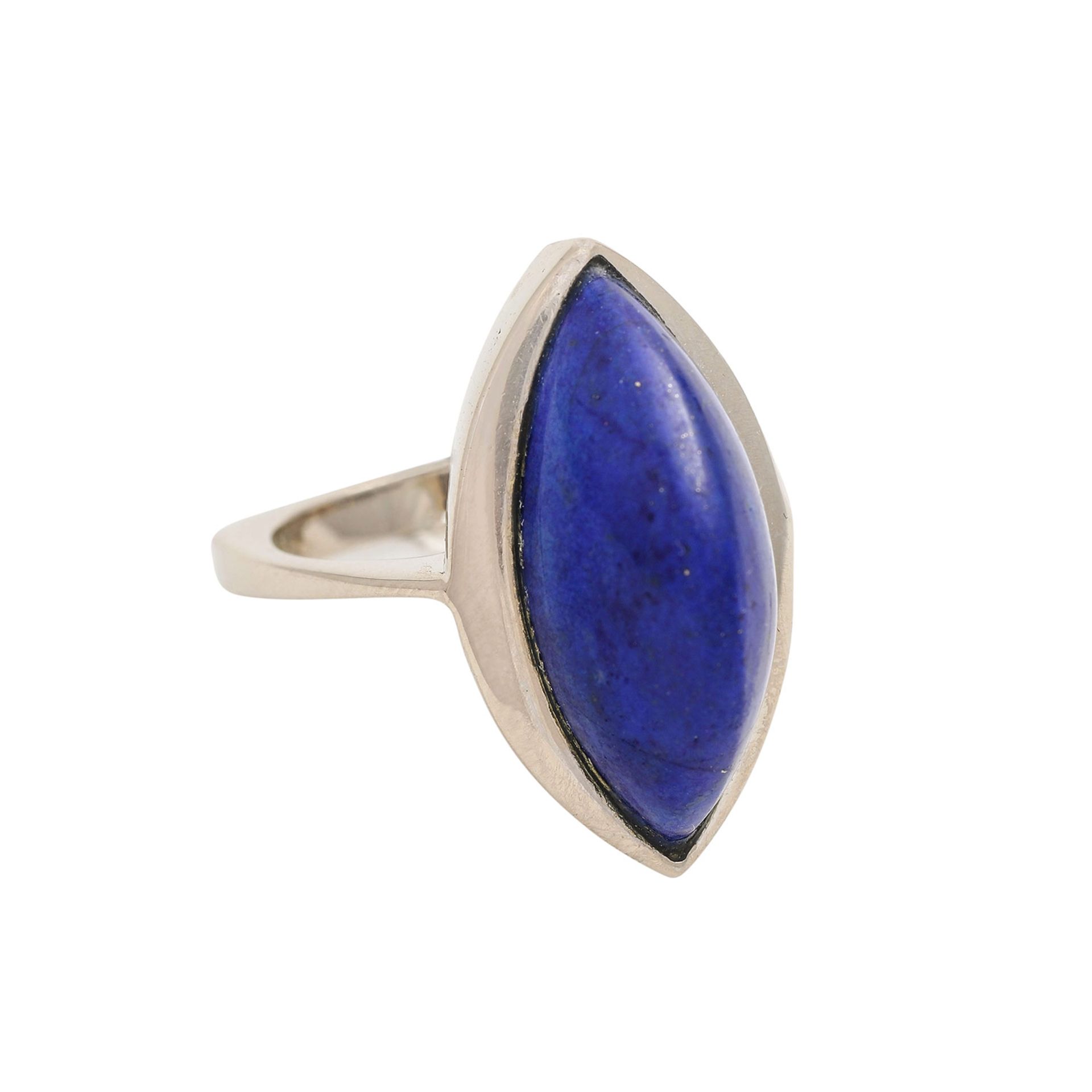 Ring mit Lapislazuli-Navetteca. 2x0,9 cm, WG 14K. RW ca.: 53. 20./21. Jh. Leichte Tragespuren, - Bild 2 aus 4