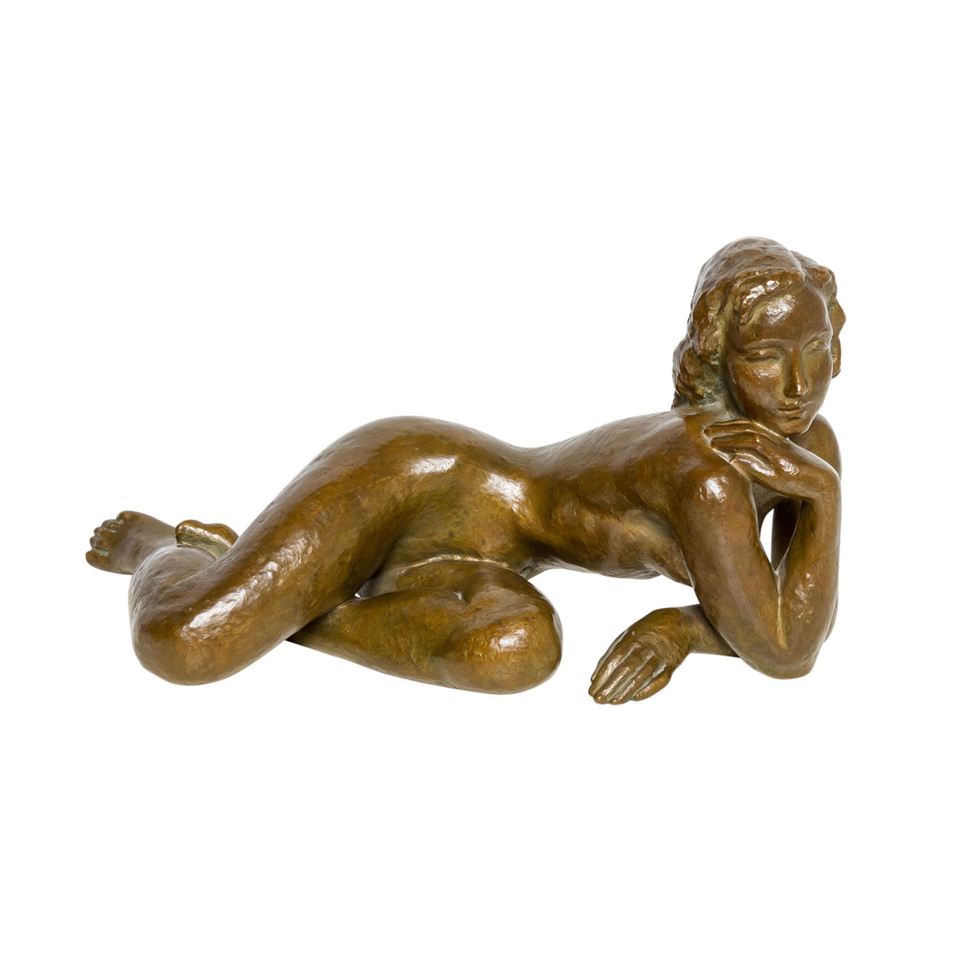 FEHRLE, JAKOB WILHELM (Attrib.) (1884-1974) "Liegender weiblicher Akt"Bronze, HxL: 18/34 cm.