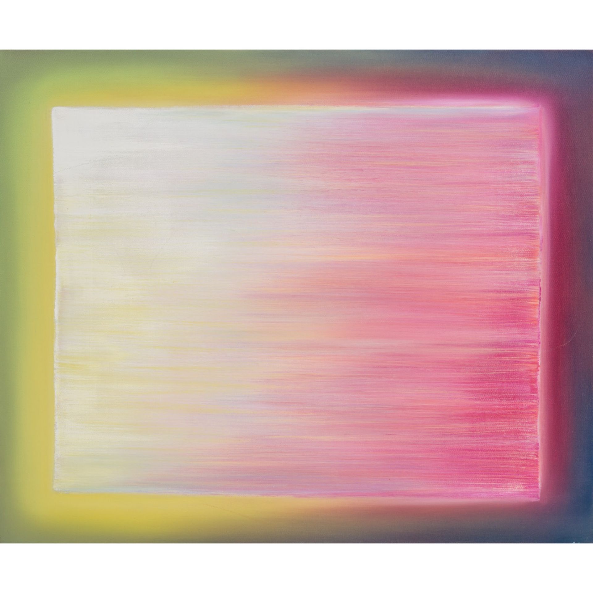 PUETZ, HARALD (geb. 1950), "Lichtspuren - Gelb/Rosé über Grün/Violett",Acryl/Leinwand, auf der