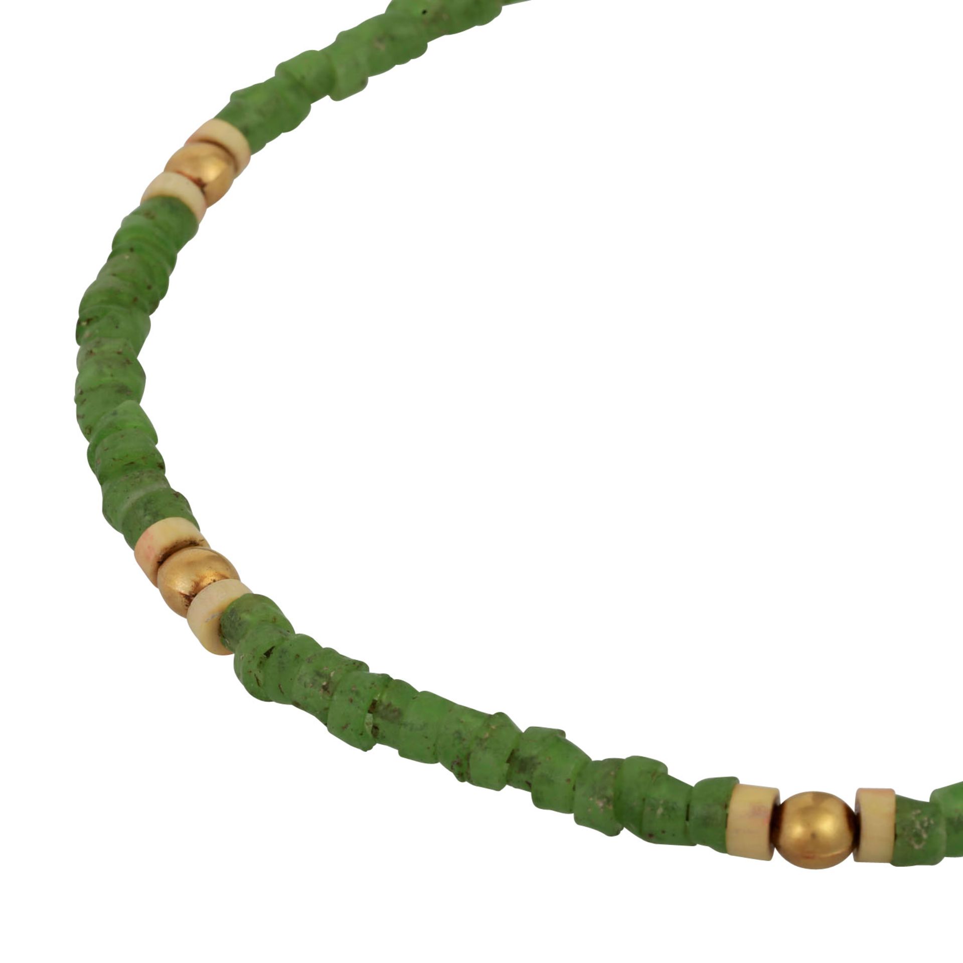 Designer Collier aus grünen Glasperlen in Scheibenform,12 Scheiben vermutl. aus Bein und - Bild 4 aus 4