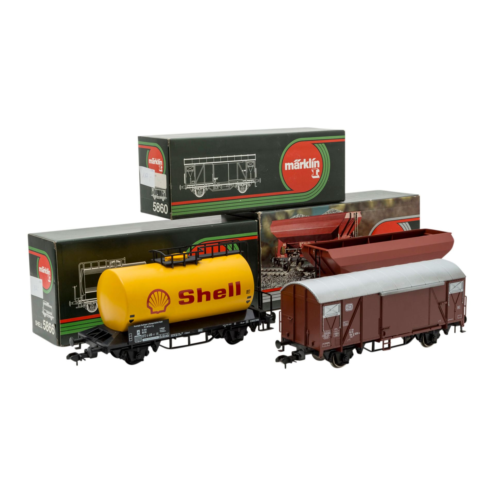 MÄRKLIN 3tlg-Konvolut Güterwagen, Spur 1,bestehend aus Schotterwagen 5873, gedeckter Güterwagen 5860