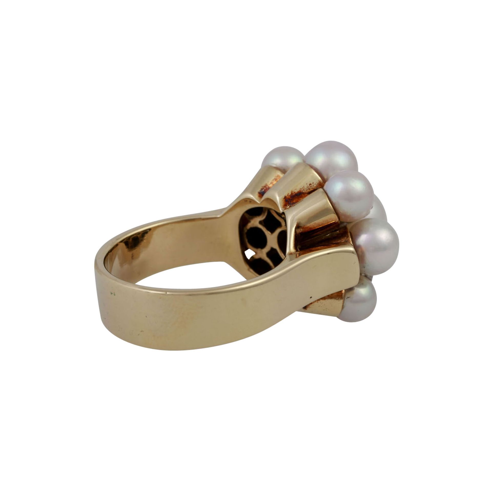 Ring mit 9 Akoya-Zuchtperlen und 4 kl. Diamanten, zus. ca. 0,28 ct,mittl. Farb- und Reinheitsgrad, - Bild 3 aus 4