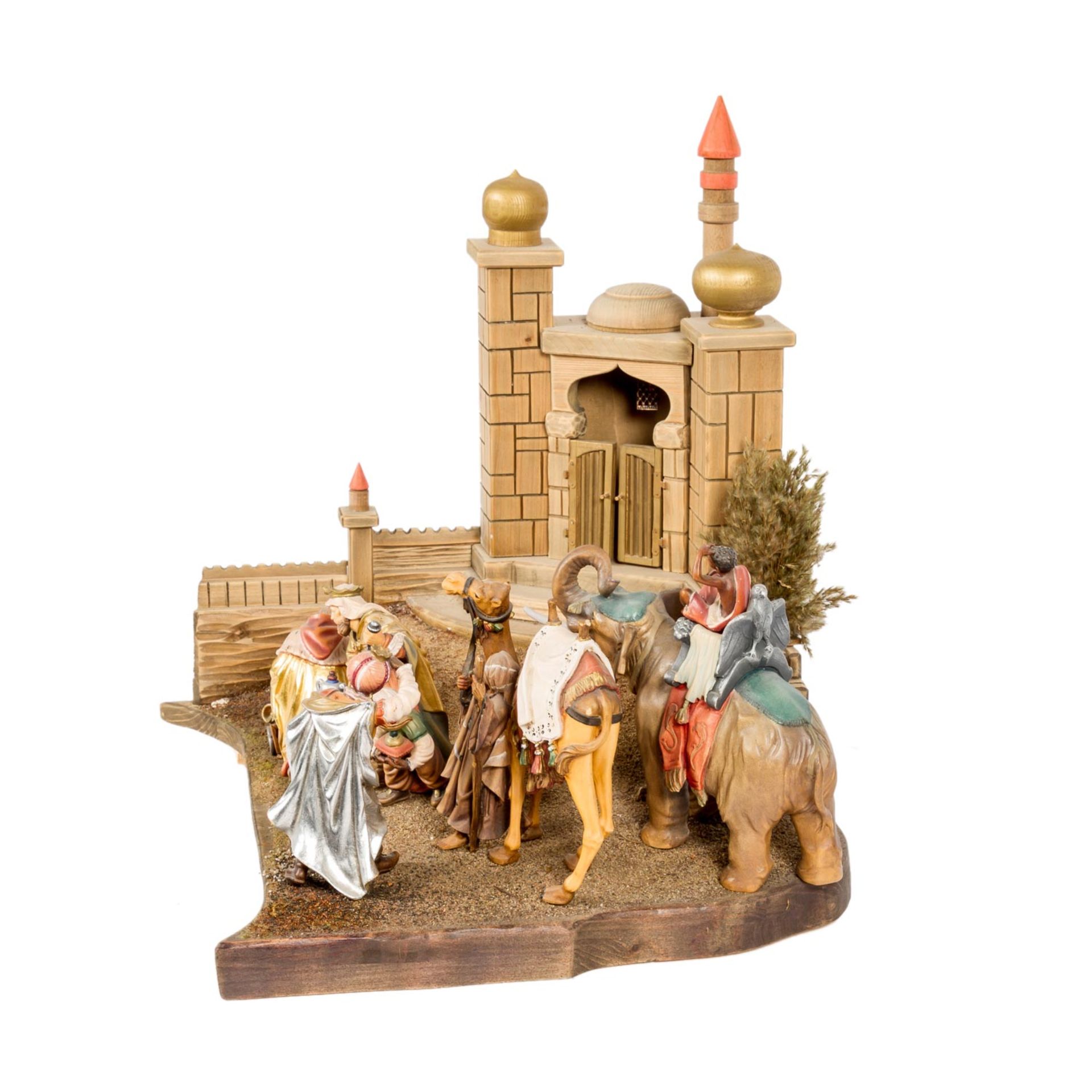 ANBETUNG DER KÖNIGE20. Jh., Farbig bemalte Holzfiguren, Figurengröße ca. 23 cm, Krippenlandschaft, - Bild 5 aus 5