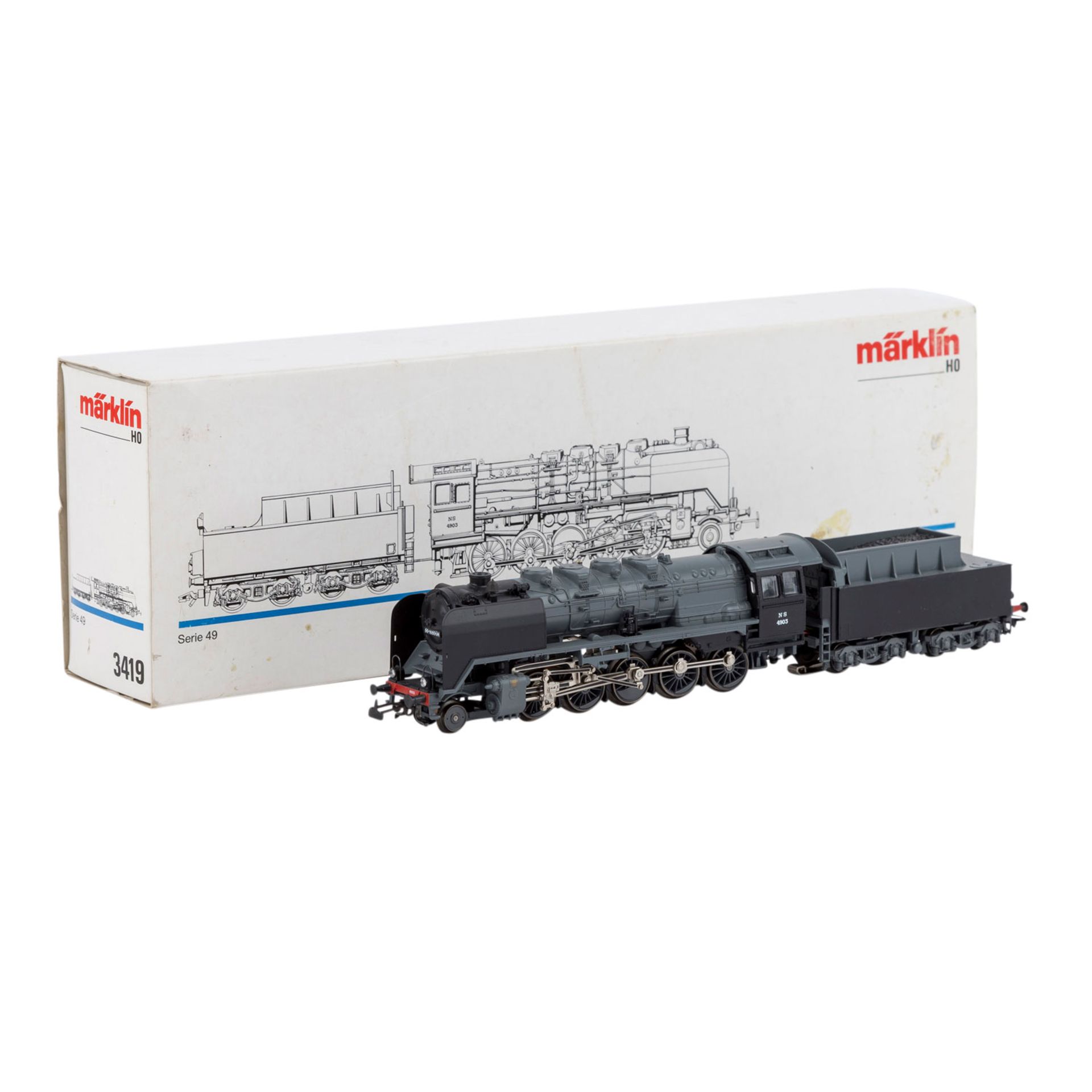 MÄRKLIN Dampflok 3419, Spur H0,Serie 49 der NS, grau-/schwarzfarben, BN 4903, Originalkarton,