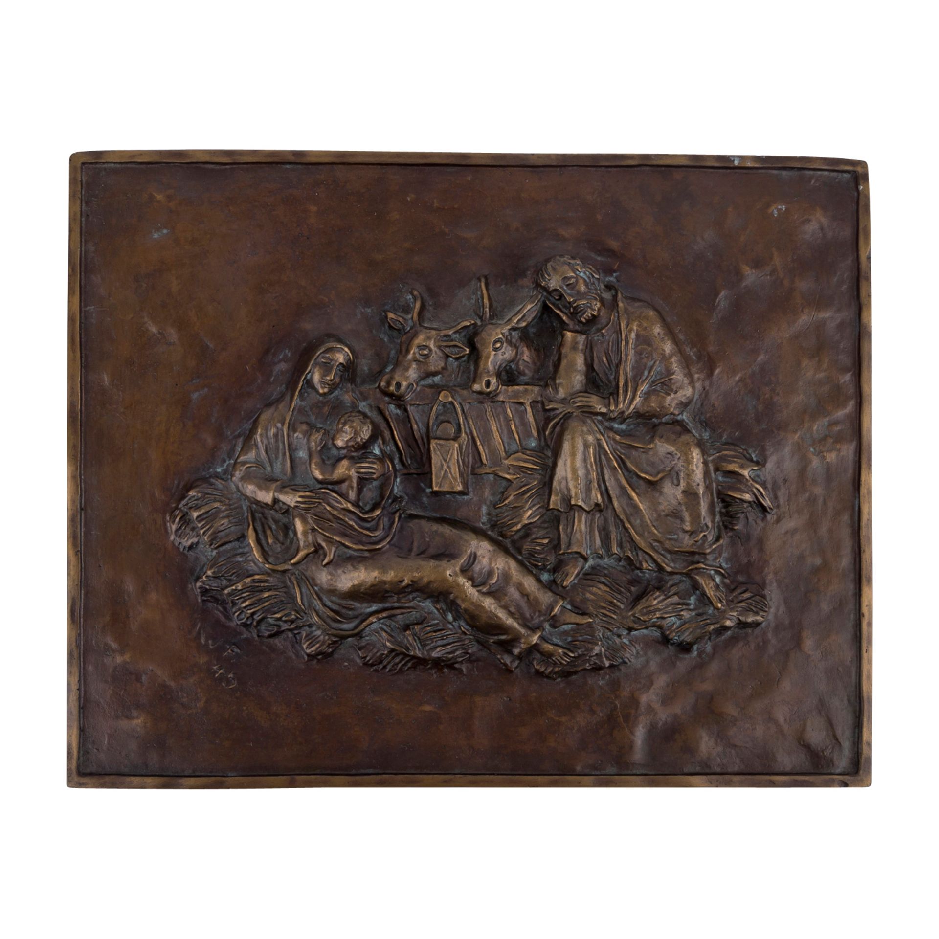 FEHRLE, JACOB WILHELM (1884-1974) "Relief mit der Heiligen Familie"Bronze, im Guss monogrammiert und