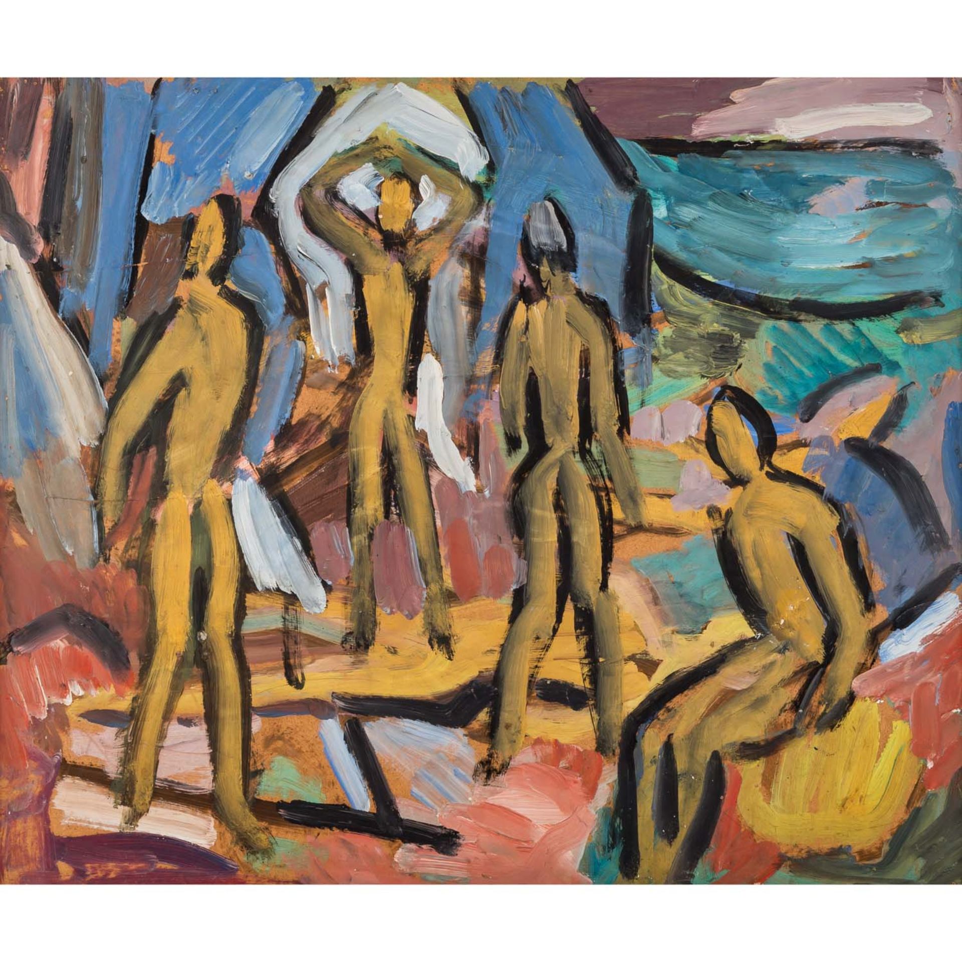 LEHMANN, ALFRED (1899-1979), "Das blaue Zelt",vier männliche Akte in stehender und sitzender