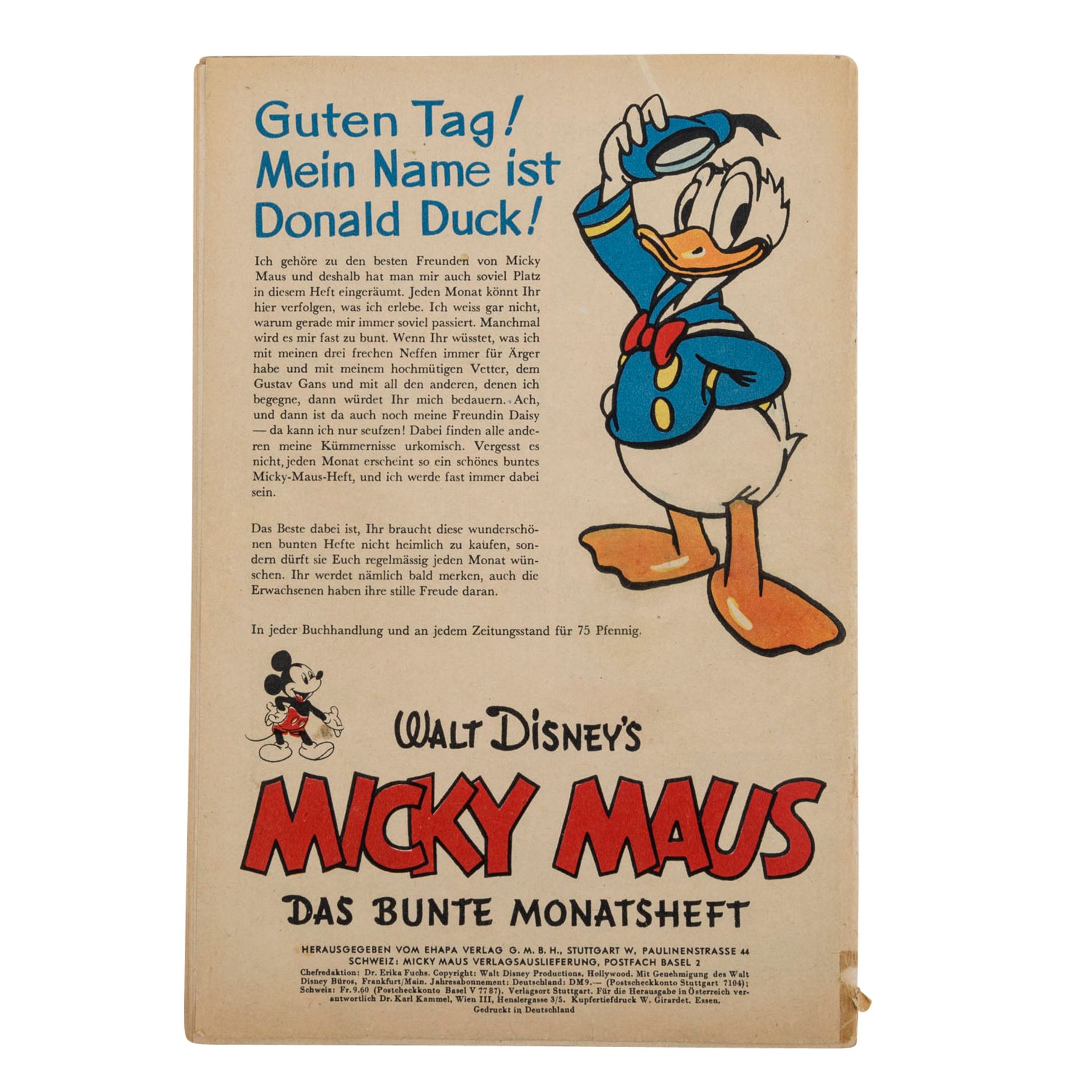 MICKY MAUS Heft 1, September 1951.Ehapa Verlag, leichte Gebrauchsspuren, Risschen am Einband, vor - Bild 2 aus 2