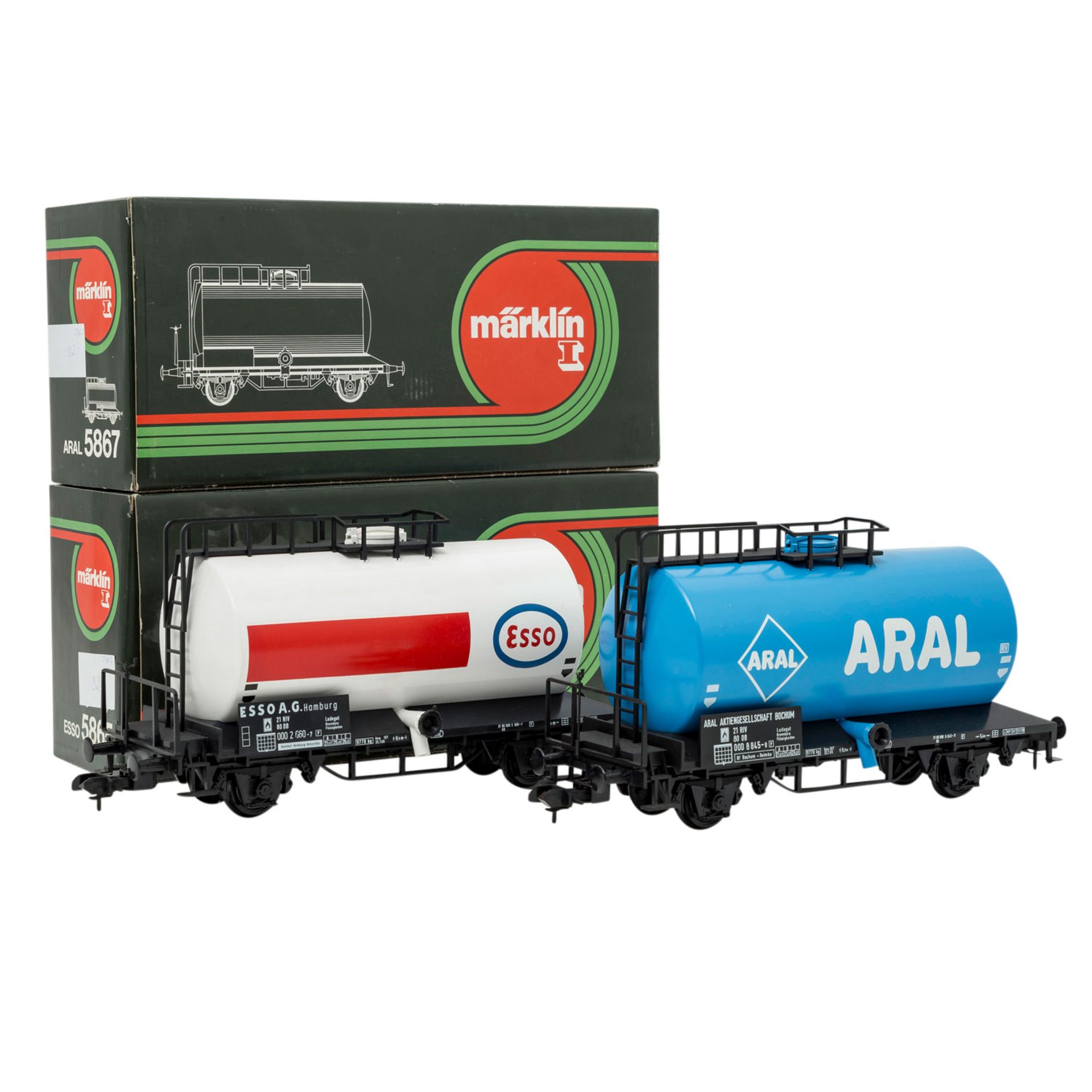 MÄRKLIN 2tlg. Konvolut Kesselwagen, Spur 1.Bestehend aus "Aral" 5867 und "Esso" 5865, je im