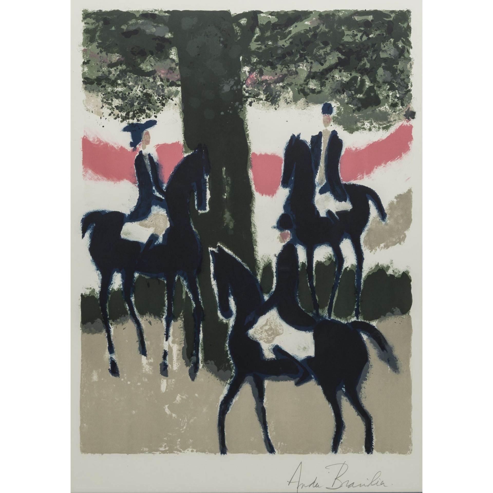 BRASILIER, ANDRE (geb. 1929), "Drei Reiter unter einem Baum",Farblithographie/Velin, u.re. mit