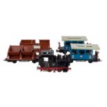 LGB/PLAYMOBIL umfangreiches Gartenbahn-Konvolut, Spur G,bestehend aus Dampflok 99501, 2 Güter- und 2