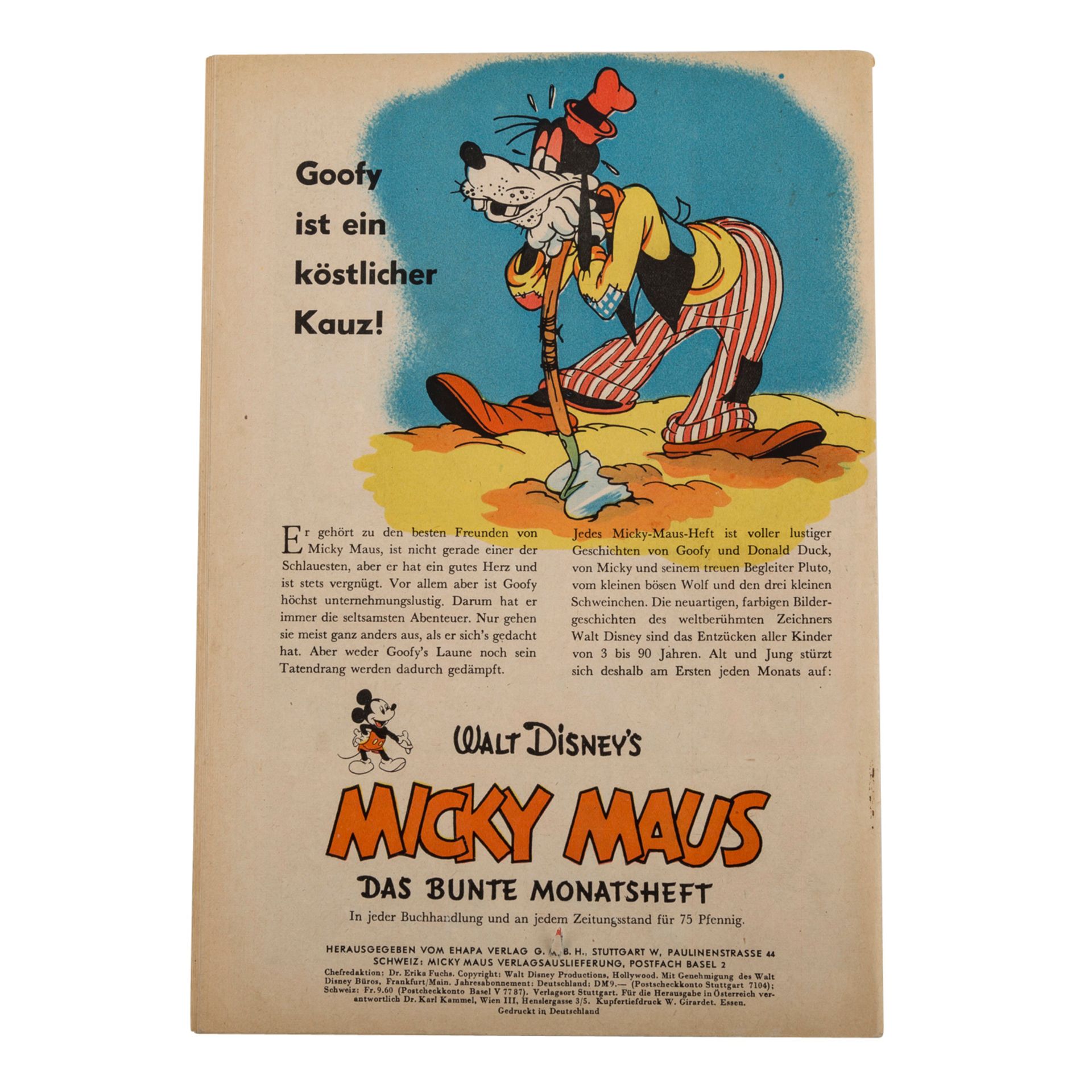 MICKY MAUS Heft Nr. 3, November 1951Ehapa Verlag, min. Gebrauchsspuren, min. Risse an der Falz des - Bild 2 aus 2