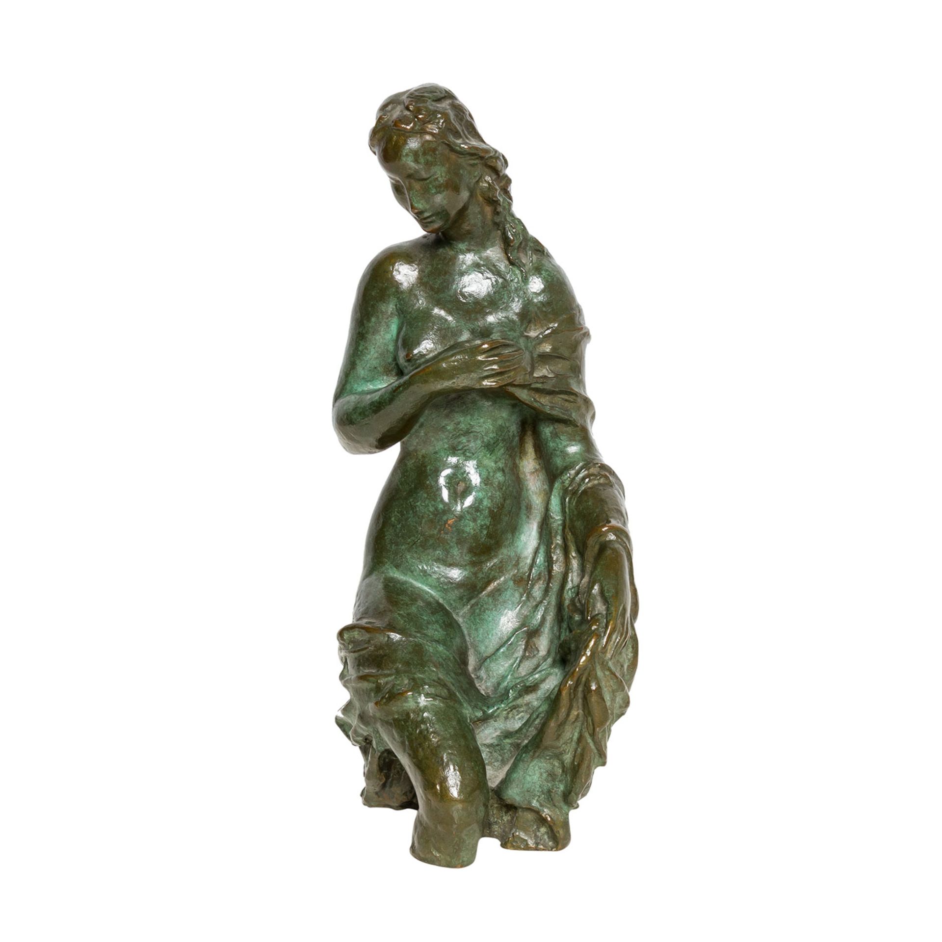 FEHRLE, JACOB WILHELM (1884-1974) "Dem Bade entsteigende junge Frau"Bronze, patiniert,