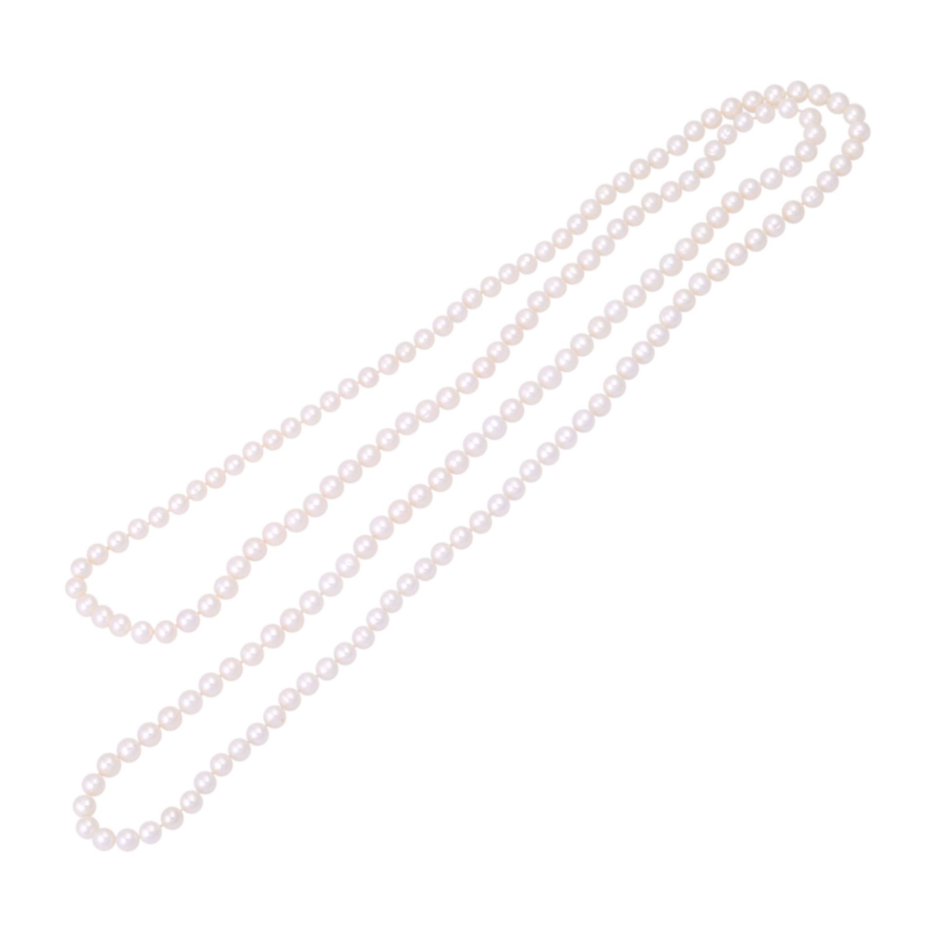Lange Perlenketteaus weißen Zuchtperlen ca. 6,5-7 mm, endlos aufgezogen, schöner Lüster. 20./21. Jh. - Bild 3 aus 4