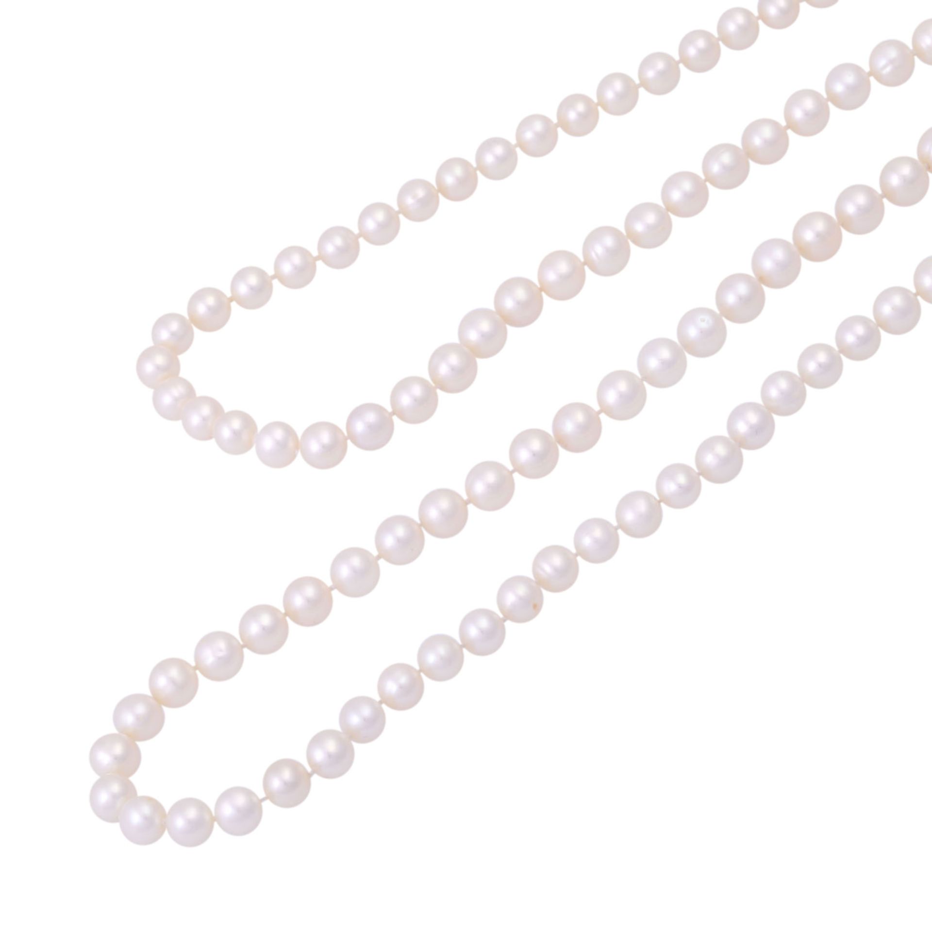 Lange Perlenketteaus weißen Zuchtperlen ca. 6,5-7 mm, endlos aufgezogen, schöner Lüster. 20./21. Jh. - Bild 4 aus 4