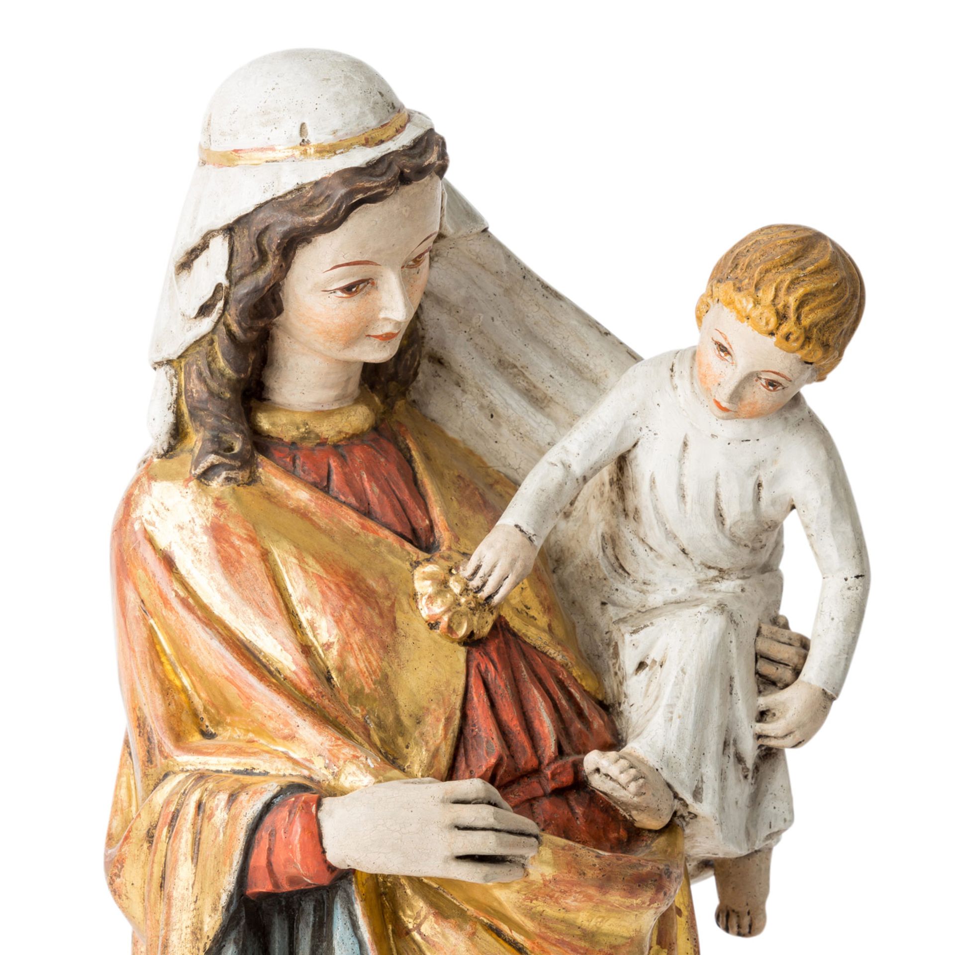 MONOGRAMMIST LR / RL (Bildschnitzer 20. Jh.), "Madonna mit Kind",Lindenholz dreiviertelplastisch - Bild 5 aus 6