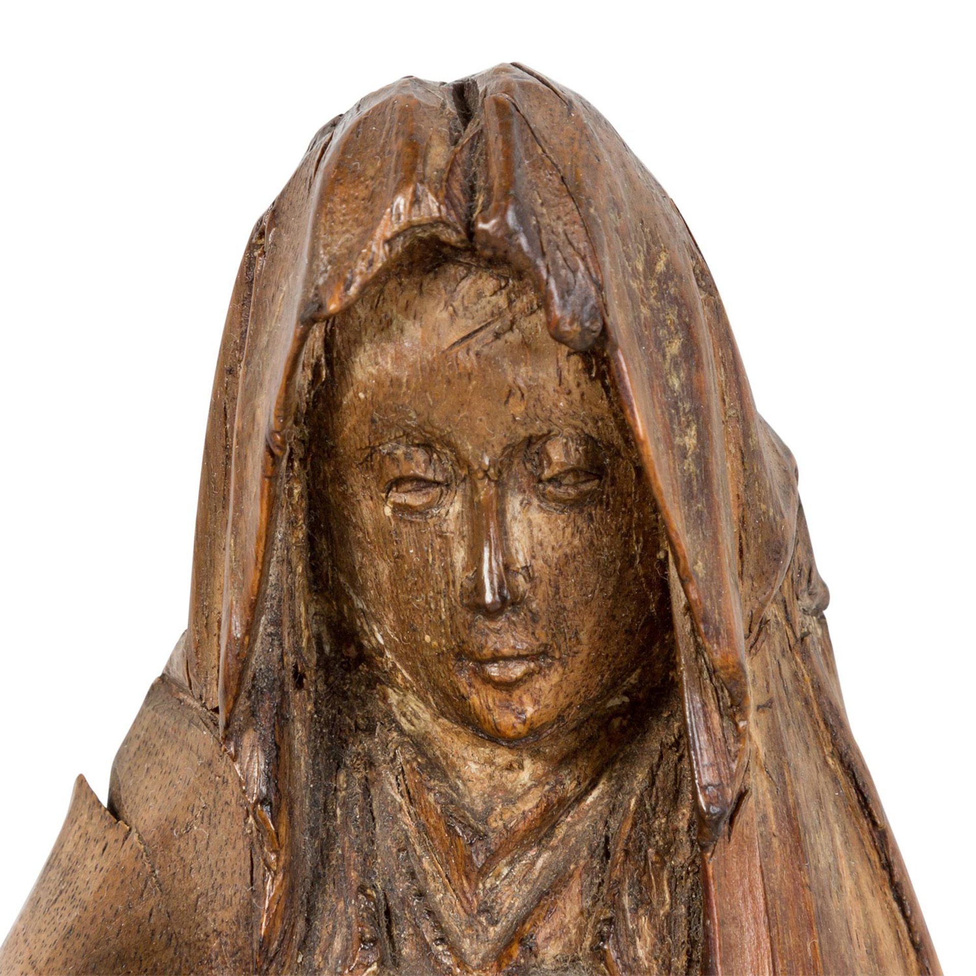 BILDSCHNITZER 15./16. Jh., "Anna Selbdritt",Holz geschnitzt, Figur der stehenden Heiligen Anna, - Bild 4 aus 6