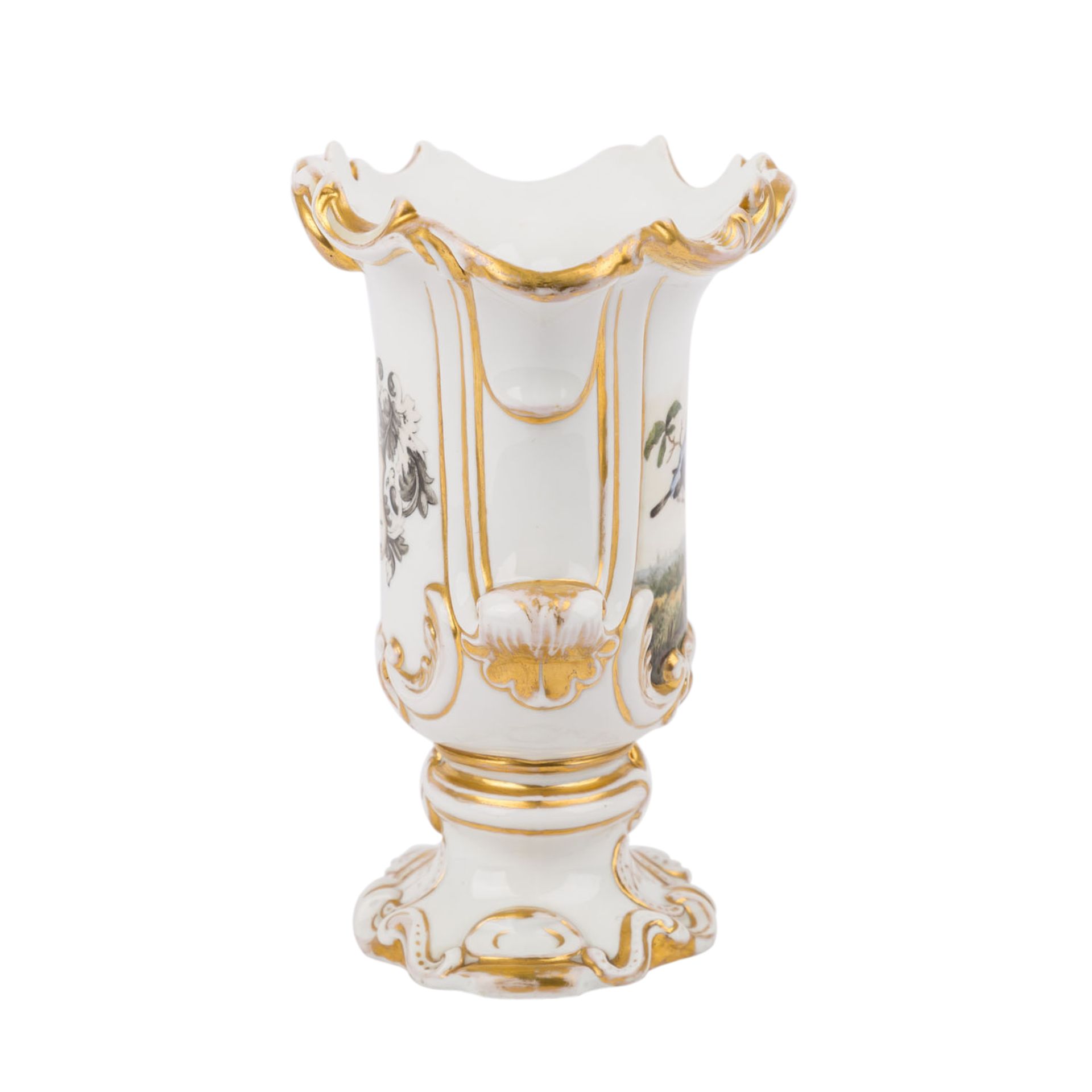 KPM Biedermeier-Prunkvase, 1847.Ovale, gefußte Vase mit goldstaffiertem Dekor, eine Seite mit - Bild 2 aus 6