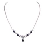 Collier mit Saphiren und Brillantenzus. ca. 1,5 ct, gute Farbe u. Reinheit, Saphire zus. ca. 1,8 ct,