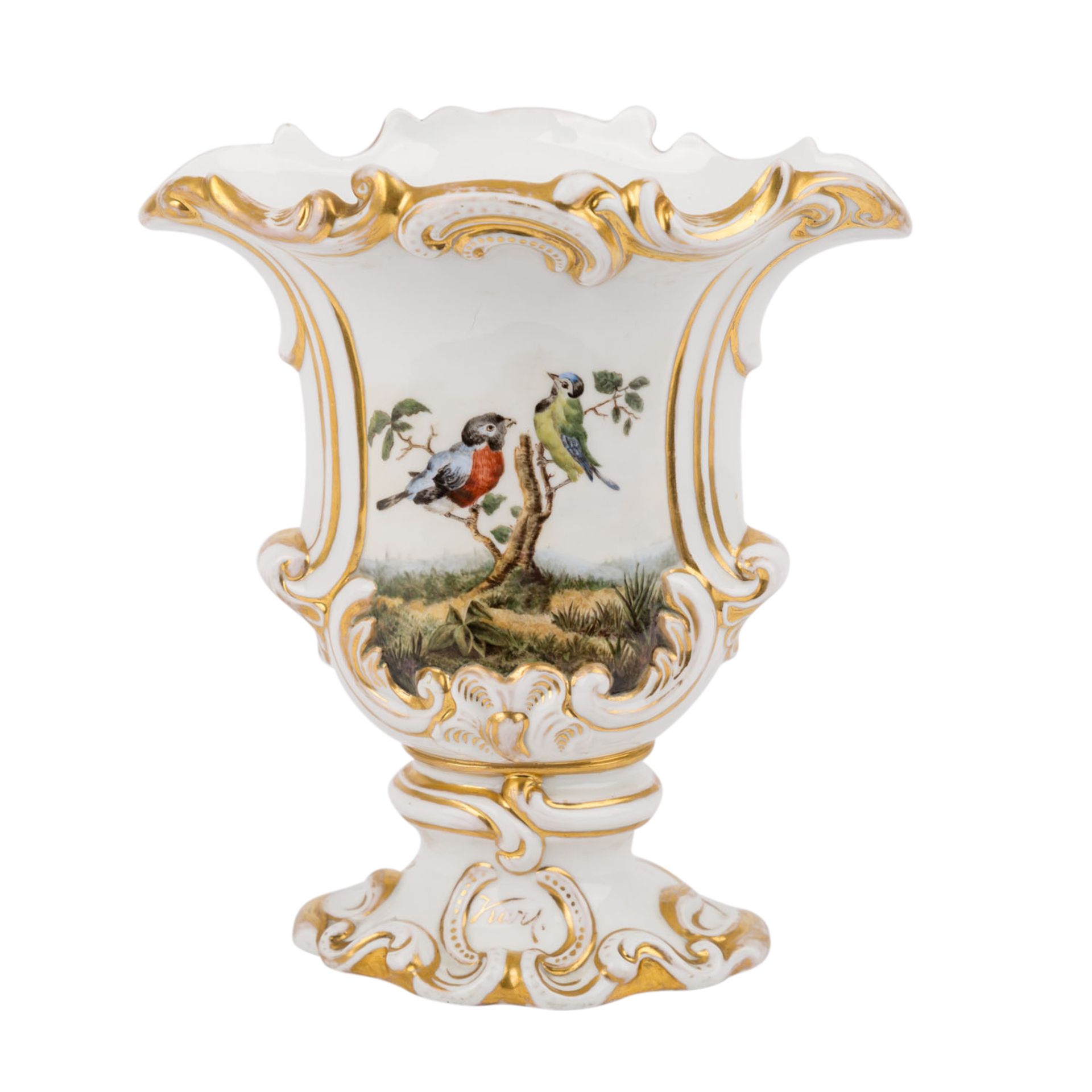 KPM Biedermeier-Prunkvase, 1847.Ovale, gefußte Vase mit goldstaffiertem Dekor, eine Seite mit - Bild 3 aus 6