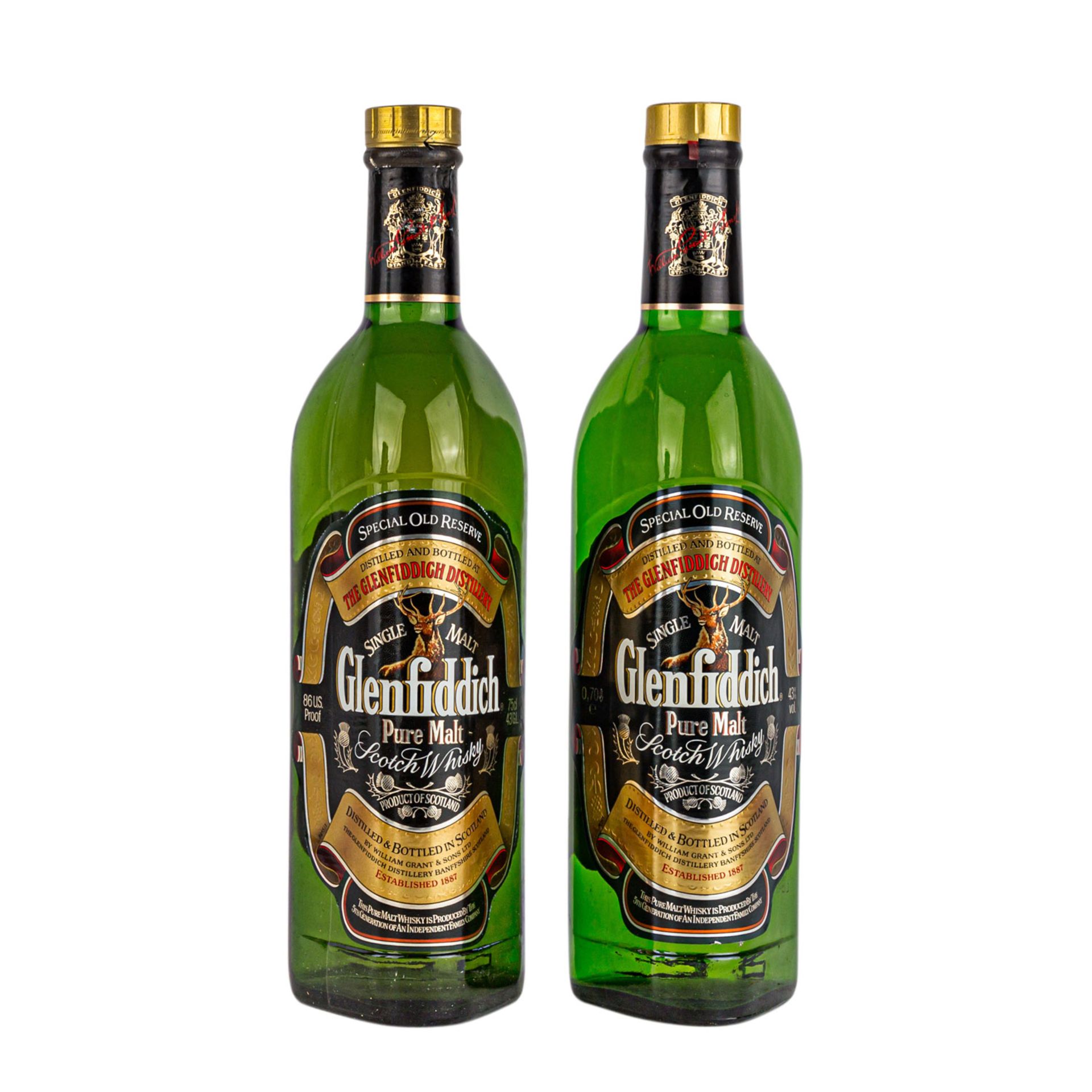 2 Flaschen Single Malt Scotch Whisky GLENFIDDICHRegion: Speyside, 43% Vol., 700 ml / 750ml, - Bild 2 aus 3