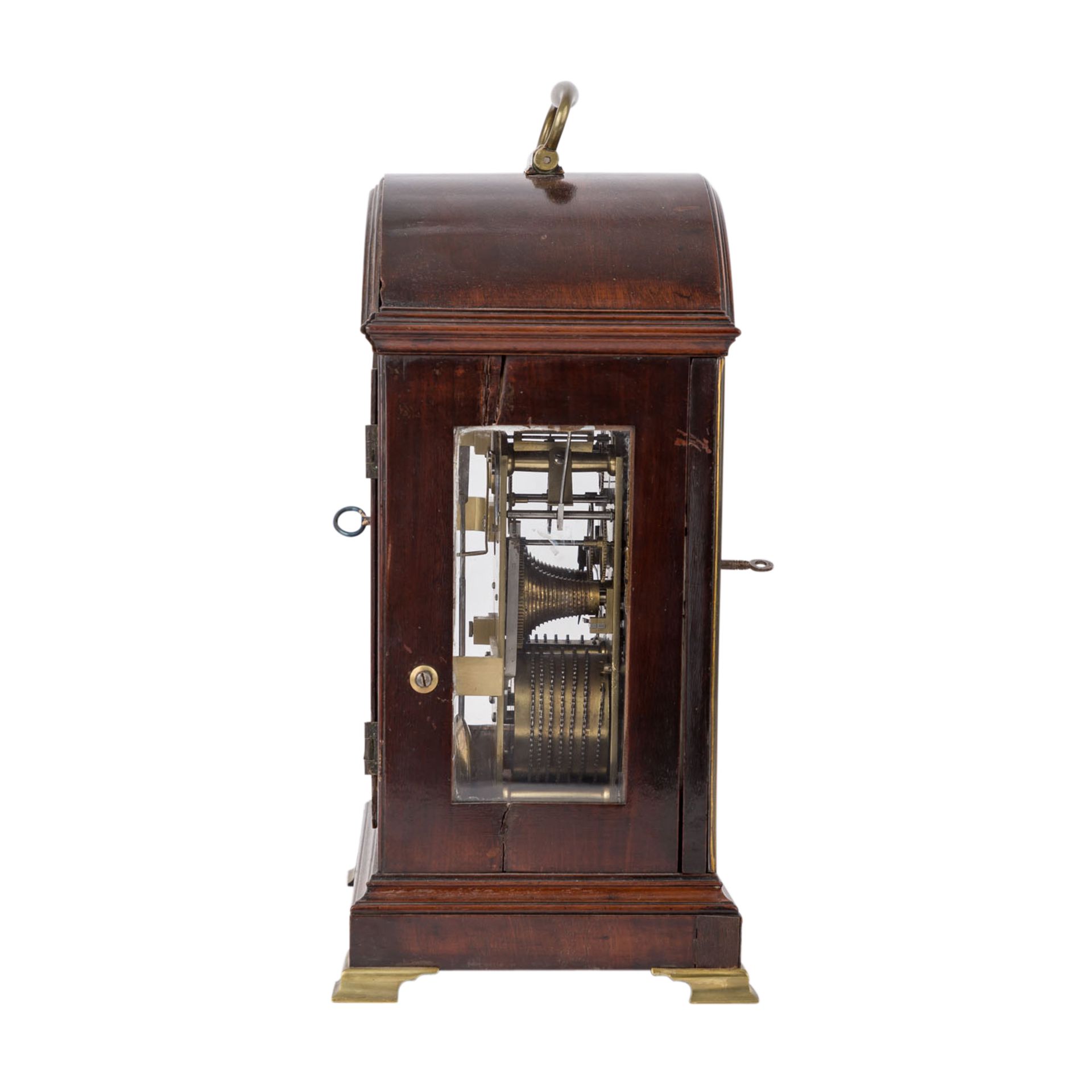 TISCHUHRUm 1800, englische Bracket-Clock, Holzgehäuse auf 4 Messingfüßen, signiertes - Bild 9 aus 10