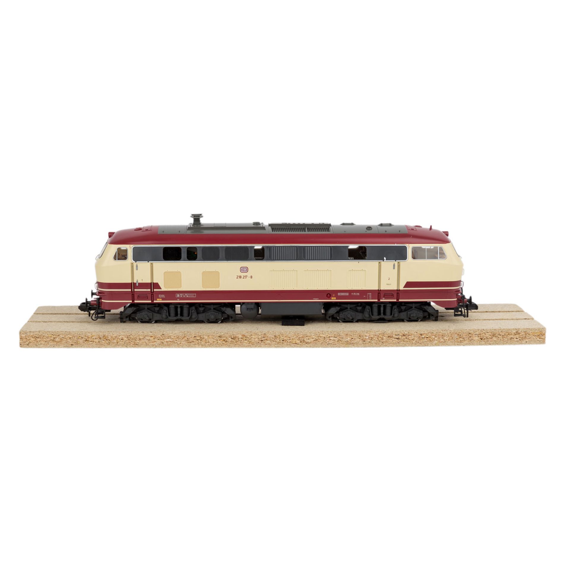 MÄRKLIN Diesellokomotive, 55711, Spur1,rot-/cremefarben, BR 218-217, auf Präsentationsbrett, Orig.- - Bild 2 aus 2