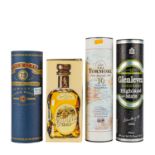 4 Flaschen Single Malt Scotch Whisky TORMORE 10 years / GLEN MORAY 12 years / GLENLEVEN 12 years /
