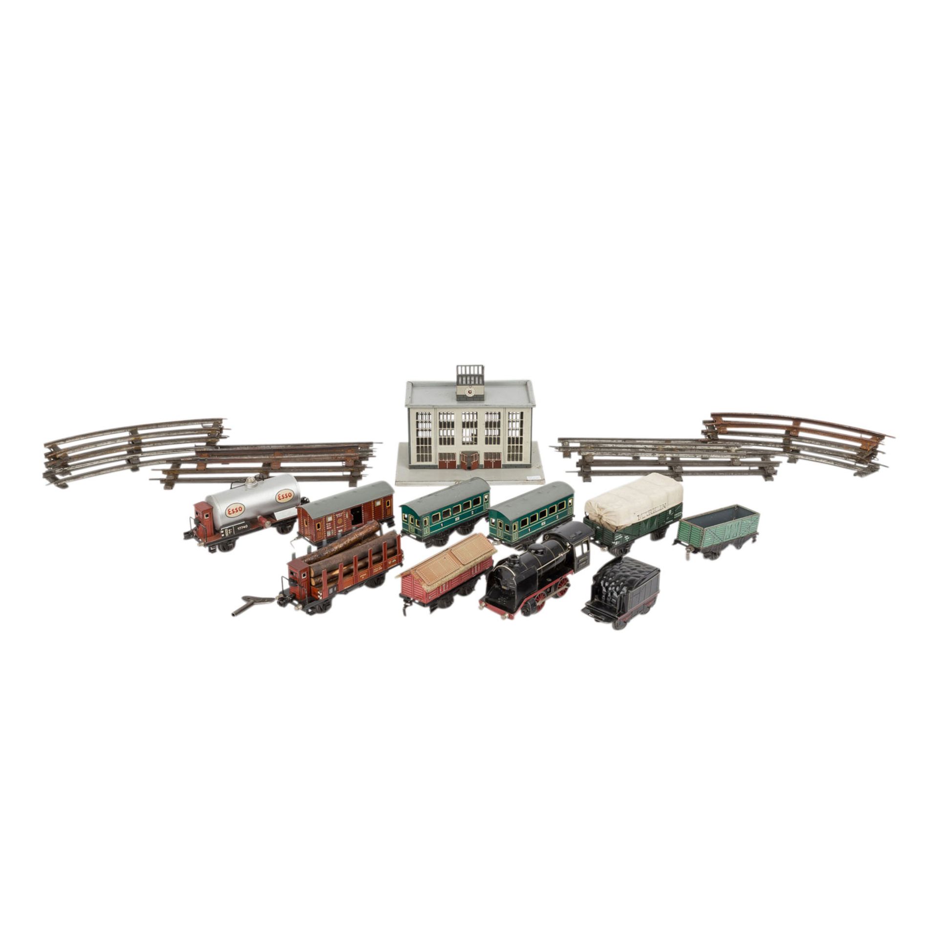 MÄRKLIN großes Eisenbahn-Konvolut mit Personen- und Güterwagen, Spur 0, 1930-1955,Blech,