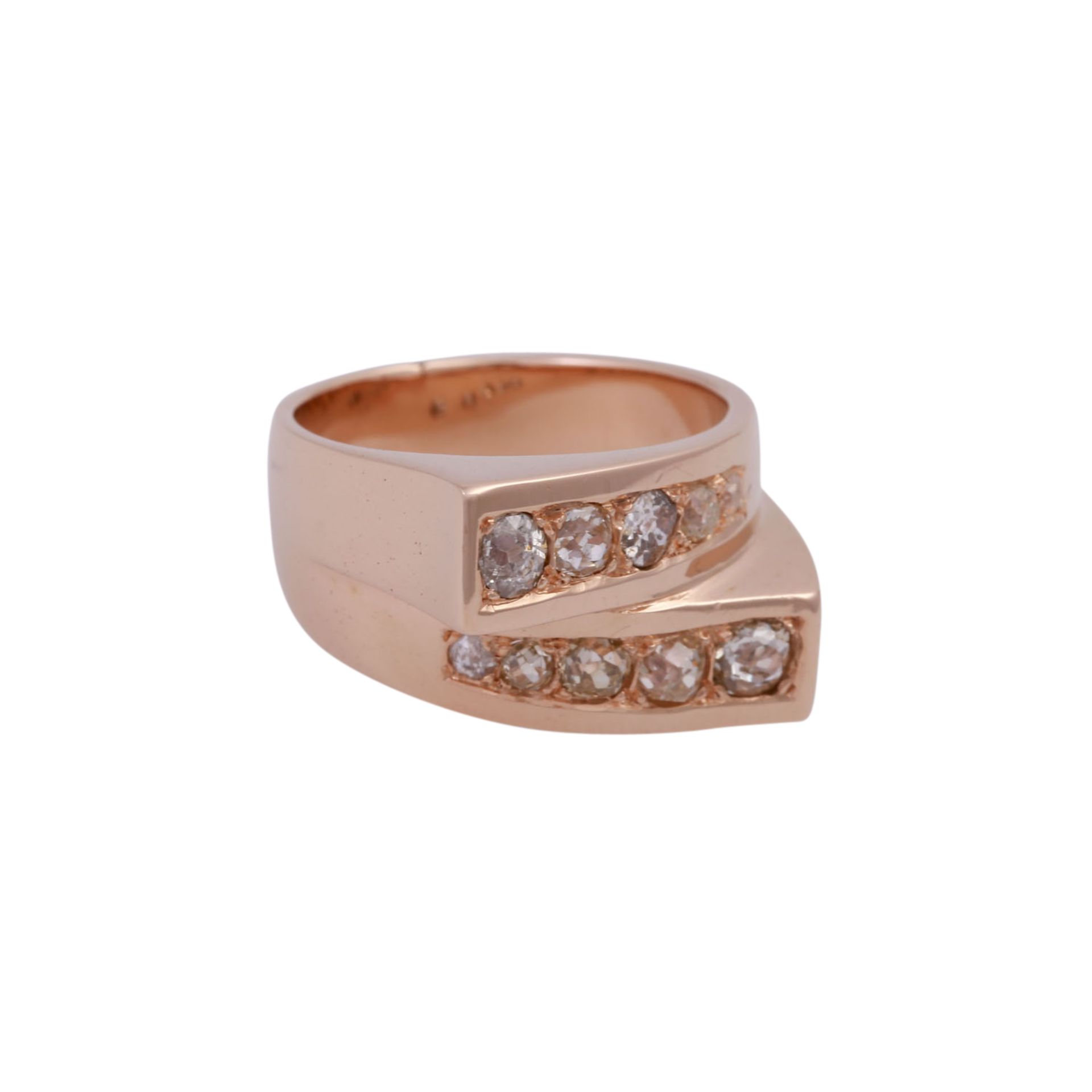 Ring mit Altschliffdiamanten zus. ca. 1 ctmittlere Farbe u. Reinheit, RG 14K. RW: ca. 54. 20./21. - Bild 2 aus 4