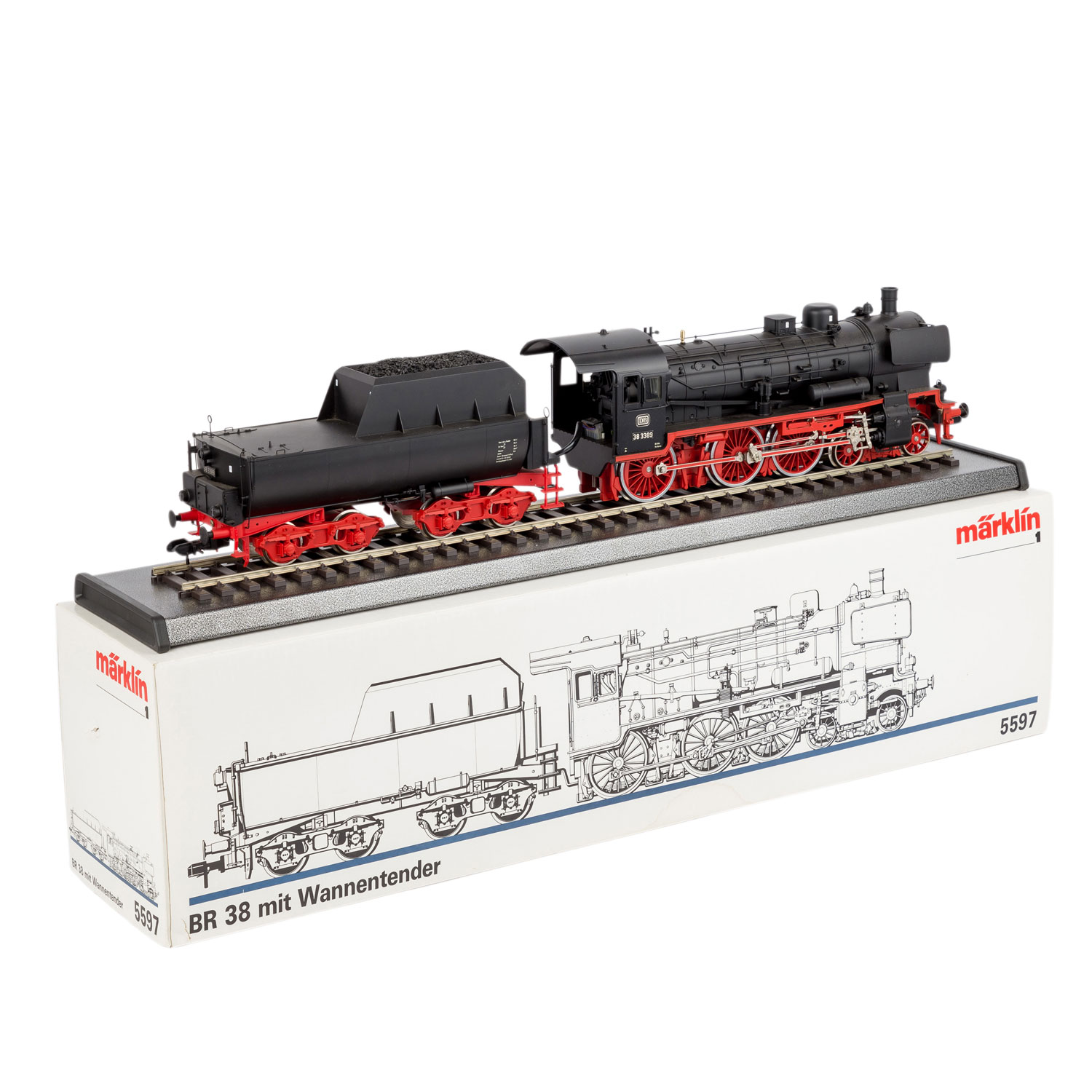 MÄRKLIN Dampflok mit Wannentender, 5597, Spur 1,Schwarze Dampflok BN 38 3389 mit Wannentender auf