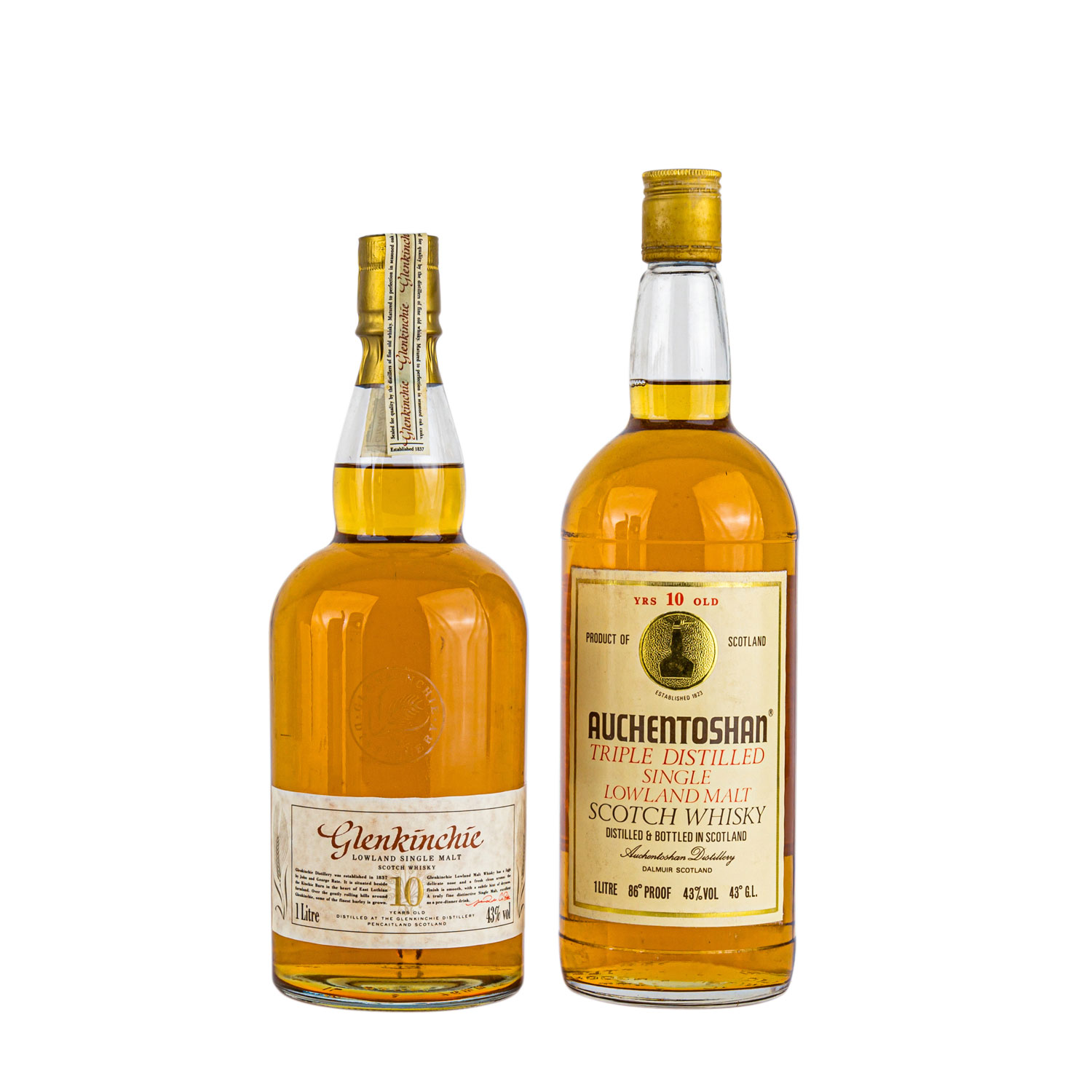 2 Flaschen Single Malt Scotch Whisky GLENKINCHIE 10 years / AUCHENTOSHAN 10 yearsRegion: Lowlands, - Image 2 of 5