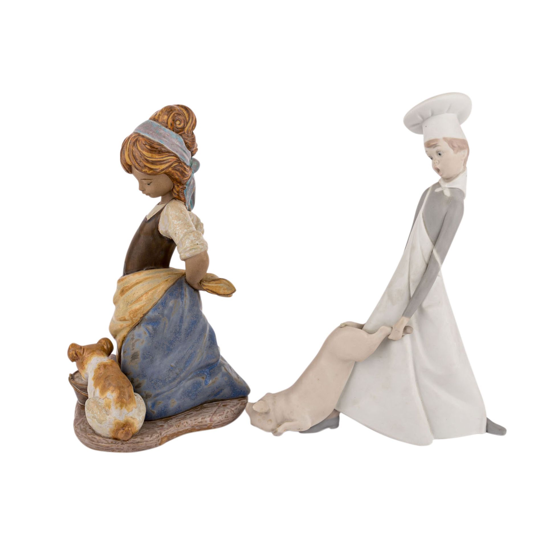 LLADRO 2 Figuren, 20. Jh..1 Figur 'Junger Koch mit Schwein', H. ca. 24,5cm und 1 Figur 'Mädchen - Bild 2 aus 5